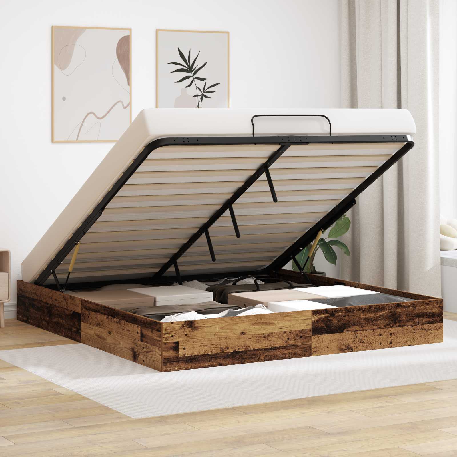 vidaXL Ottoman Bedframe met opslag Wit 193 x 120 x 25 cm Spaanplaat