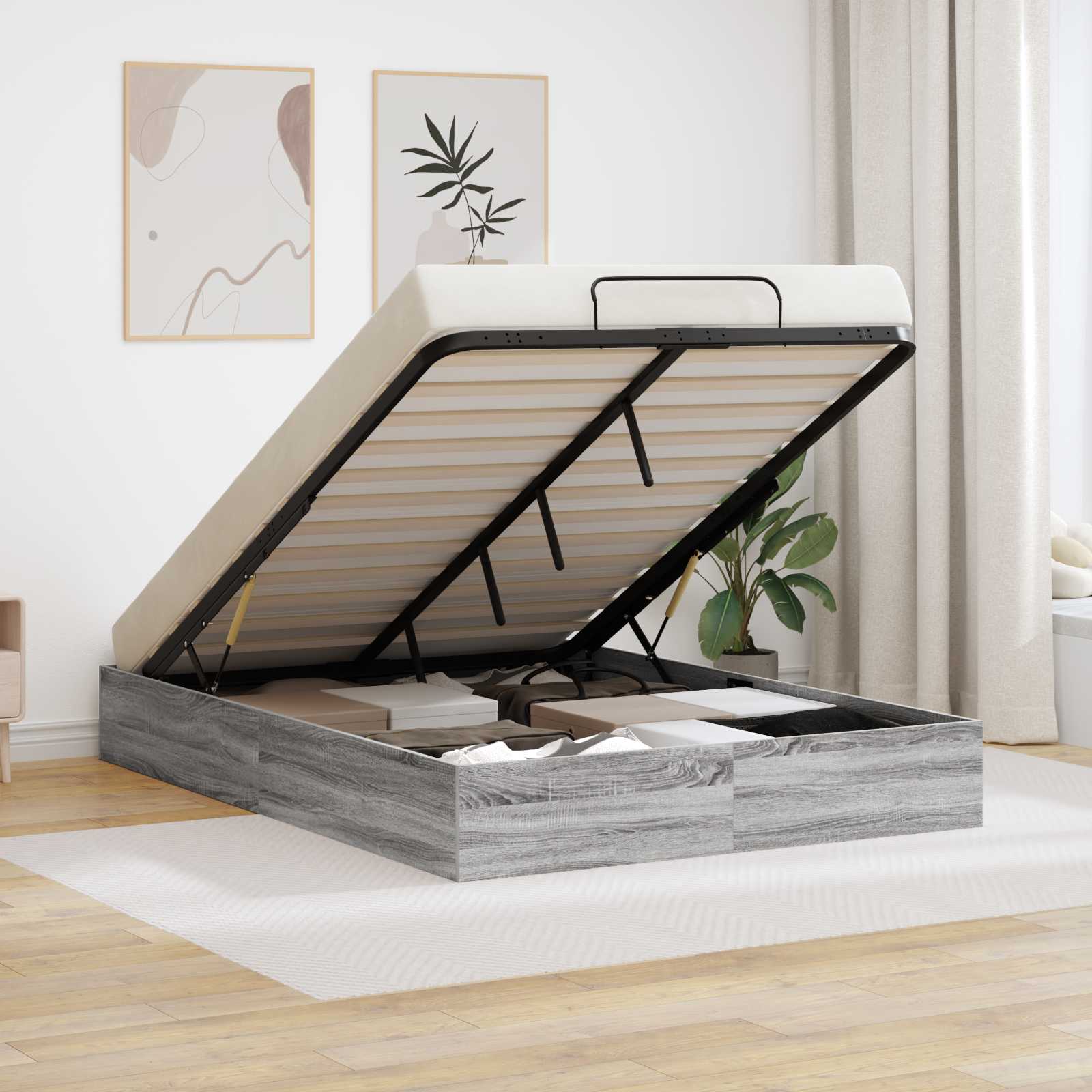 vidaXL Ottoman Bedframe met opslag Wit 193 x 120 x 25 cm Spaanplaat