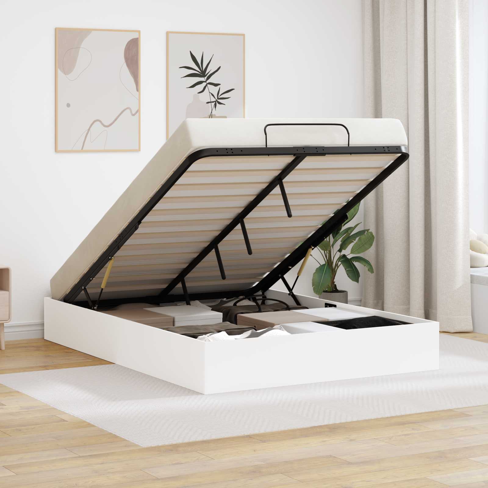 vidaXL Ottoman Bedframe met opslag Wit 193 x 120 x 25 cm Spaanplaat