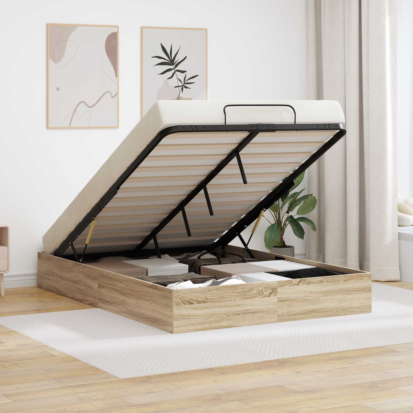 vidaXL Ottoman Bedframe met opslag Wit 193 x 120 x 25 cm Spaanplaat