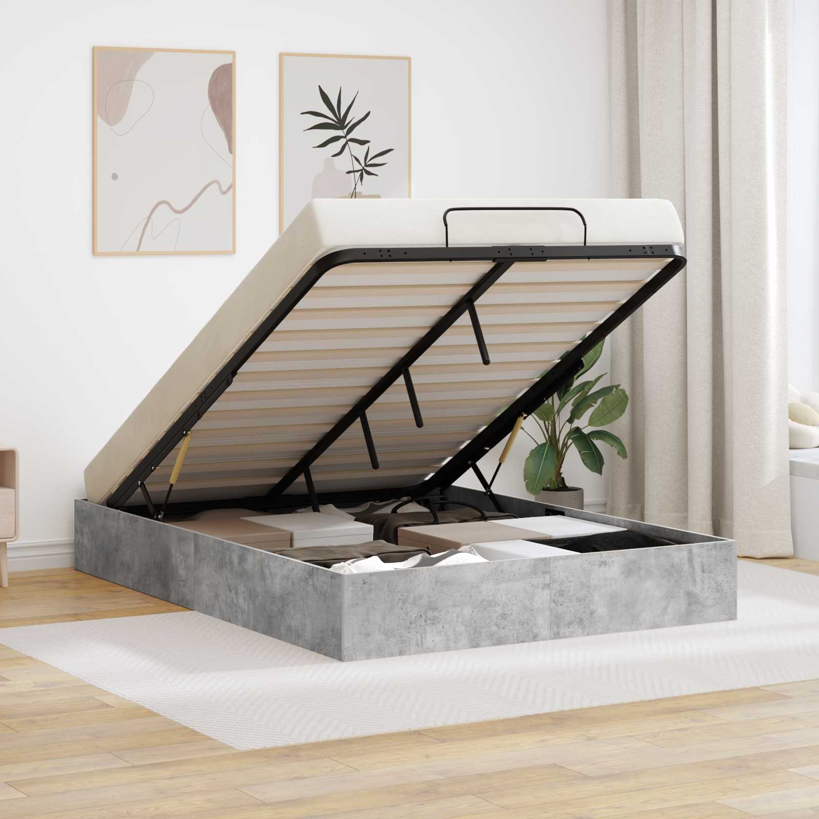 vidaXL Ottoman Bedframe met opslag Wit 193 x 120 x 25 cm Spaanplaat