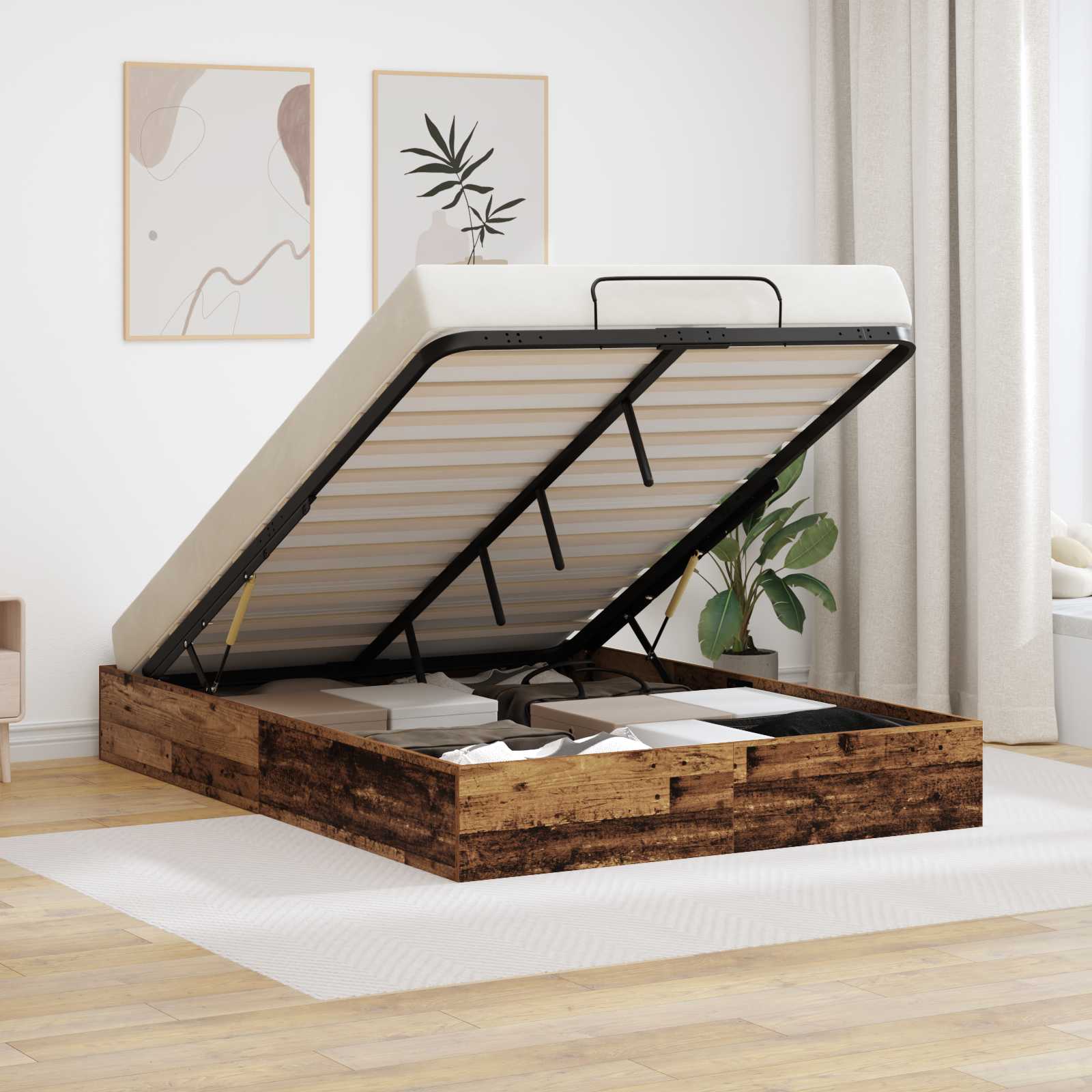 vidaXL Ottoman Bedframe met opslag Wit 193 x 120 x 25 cm Spaanplaat