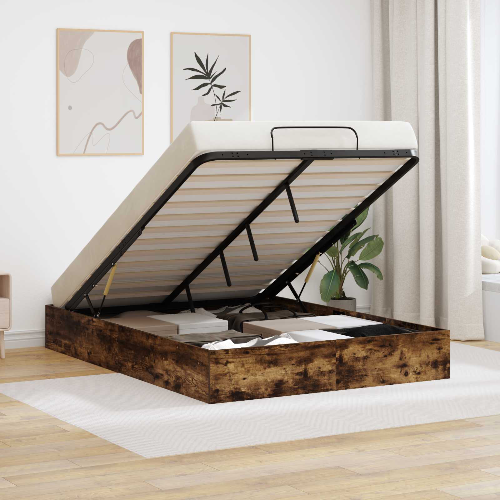 vidaXL Ottoman Bedframe met opslag Wit 193 x 120 x 25 cm Spaanplaat