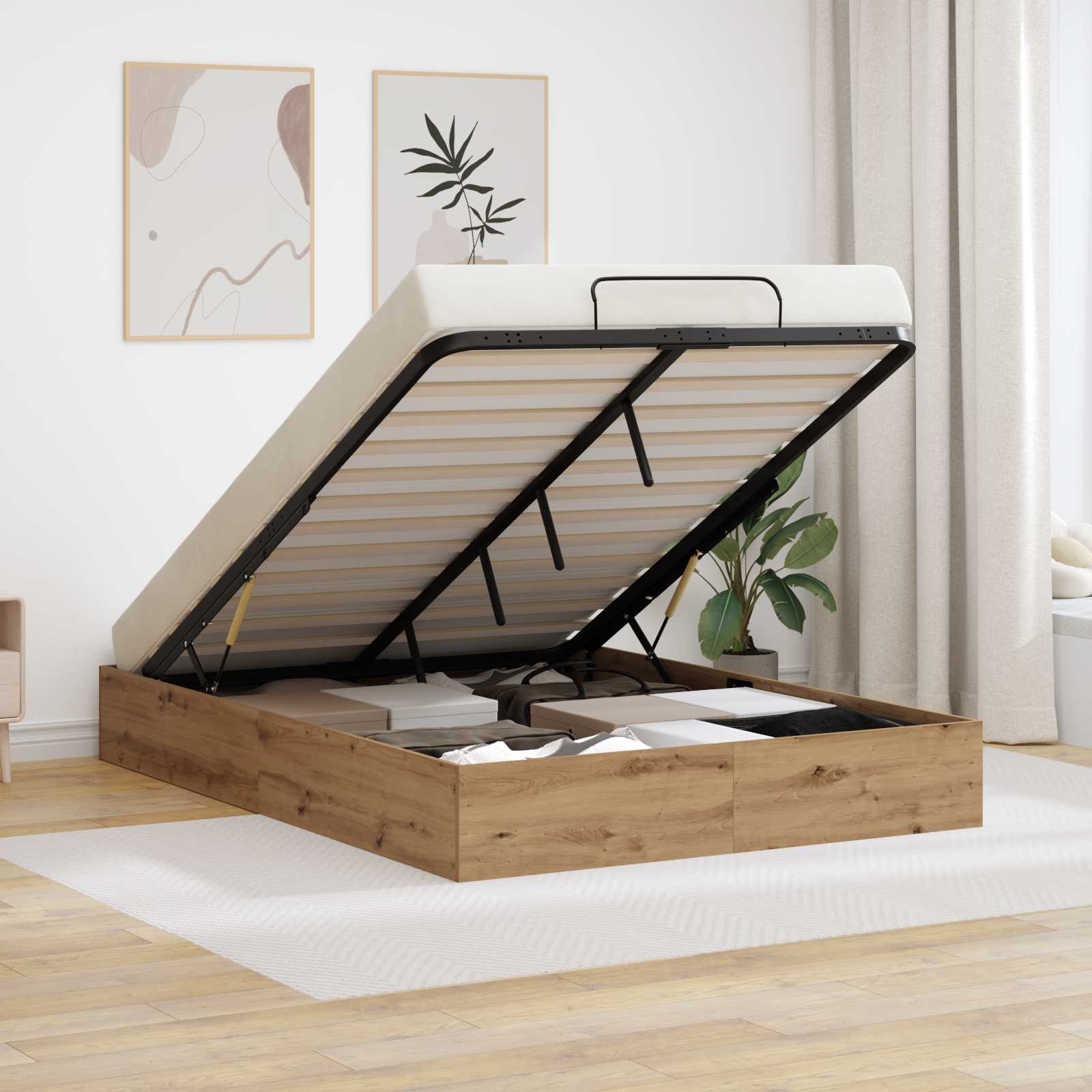 vidaXL Ottoman Bedframe met opslag Wit 193 x 120 x 25 cm Spaanplaat