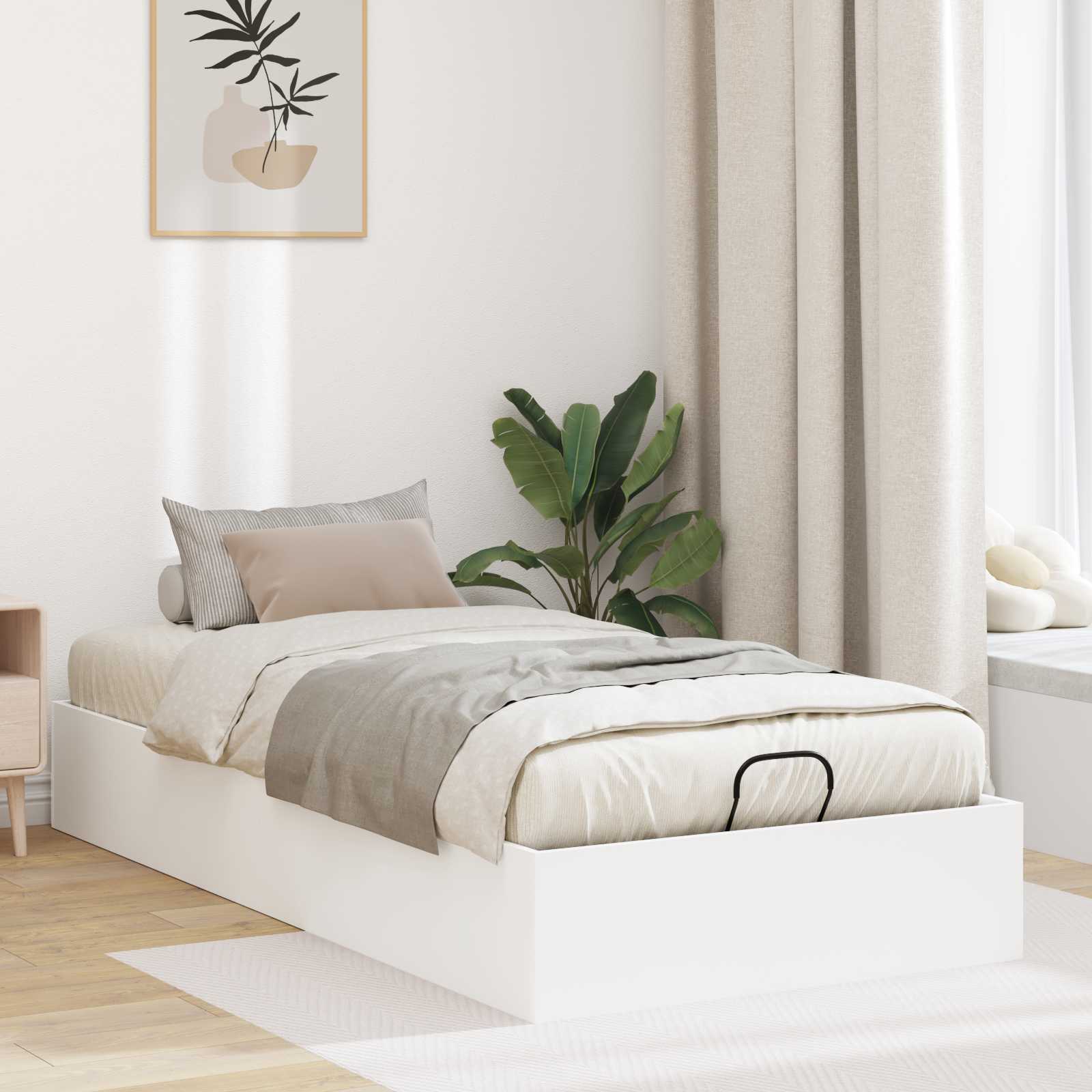 vidaXL Ottoman Bedframe met opslag Wit 193 x 120 x 25 cm Spaanplaat