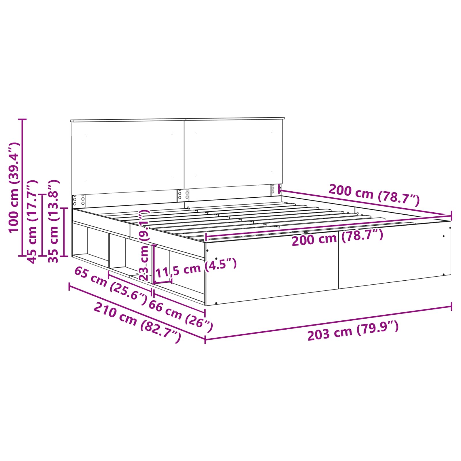 vidaXL Bedframe met hoofdeinde Wit 200 x 200 cm Massief grenenhout