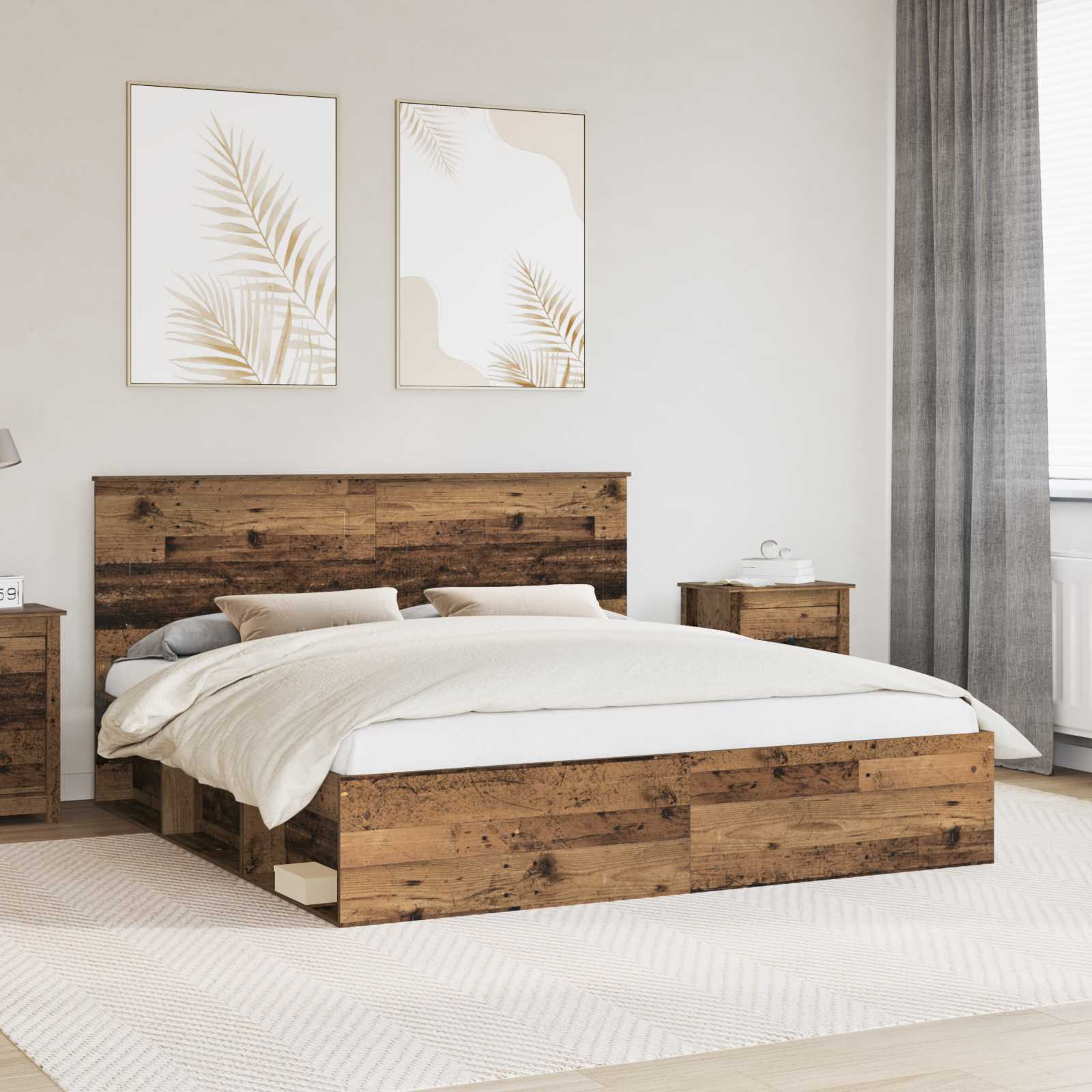 vidaXL Bedframe met hoofdeinde Wit 200 x 200 cm Massief grenenhout
