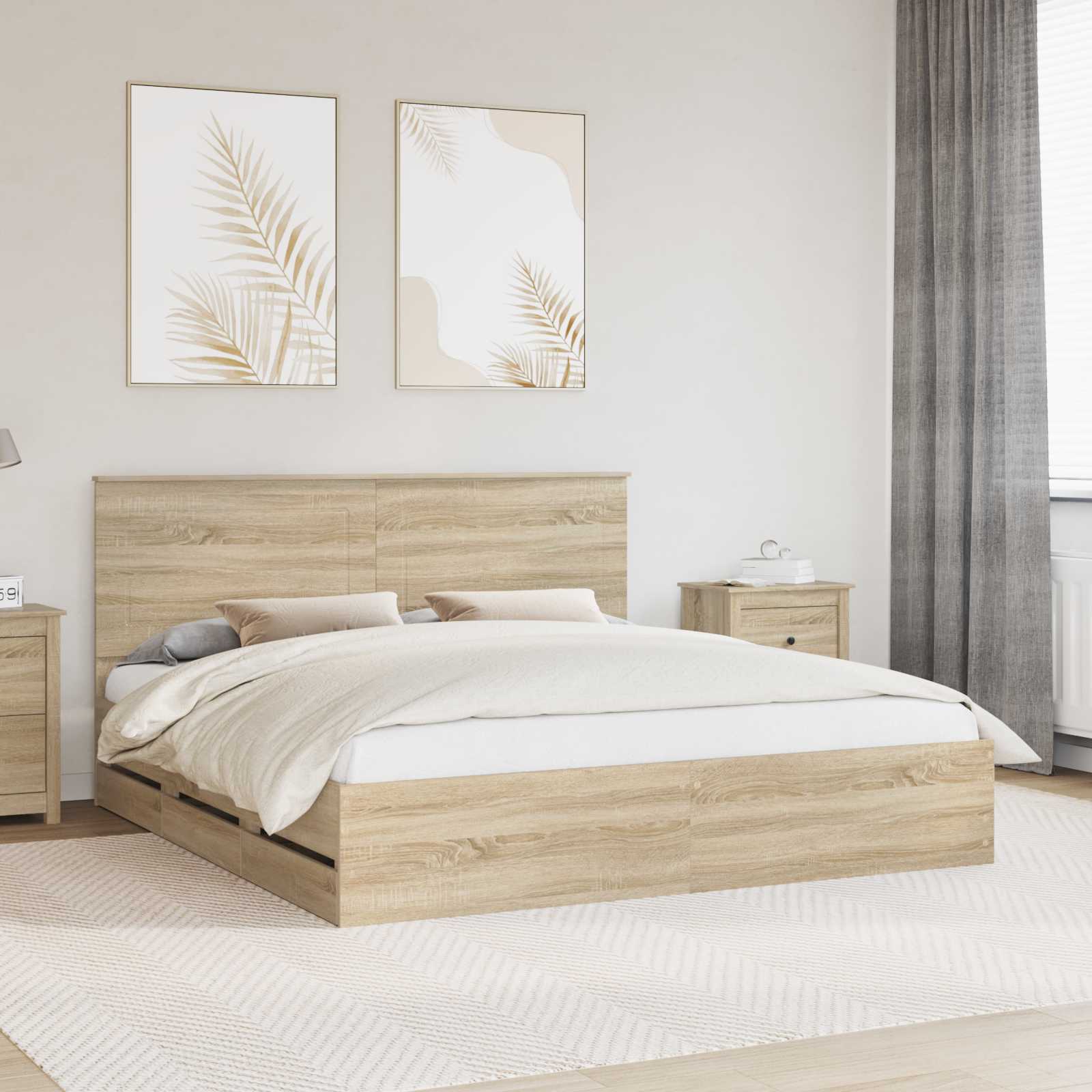 vidaXL Bedframe met lade met opslag Zwart 200 x 200 cm Ingenieurshout