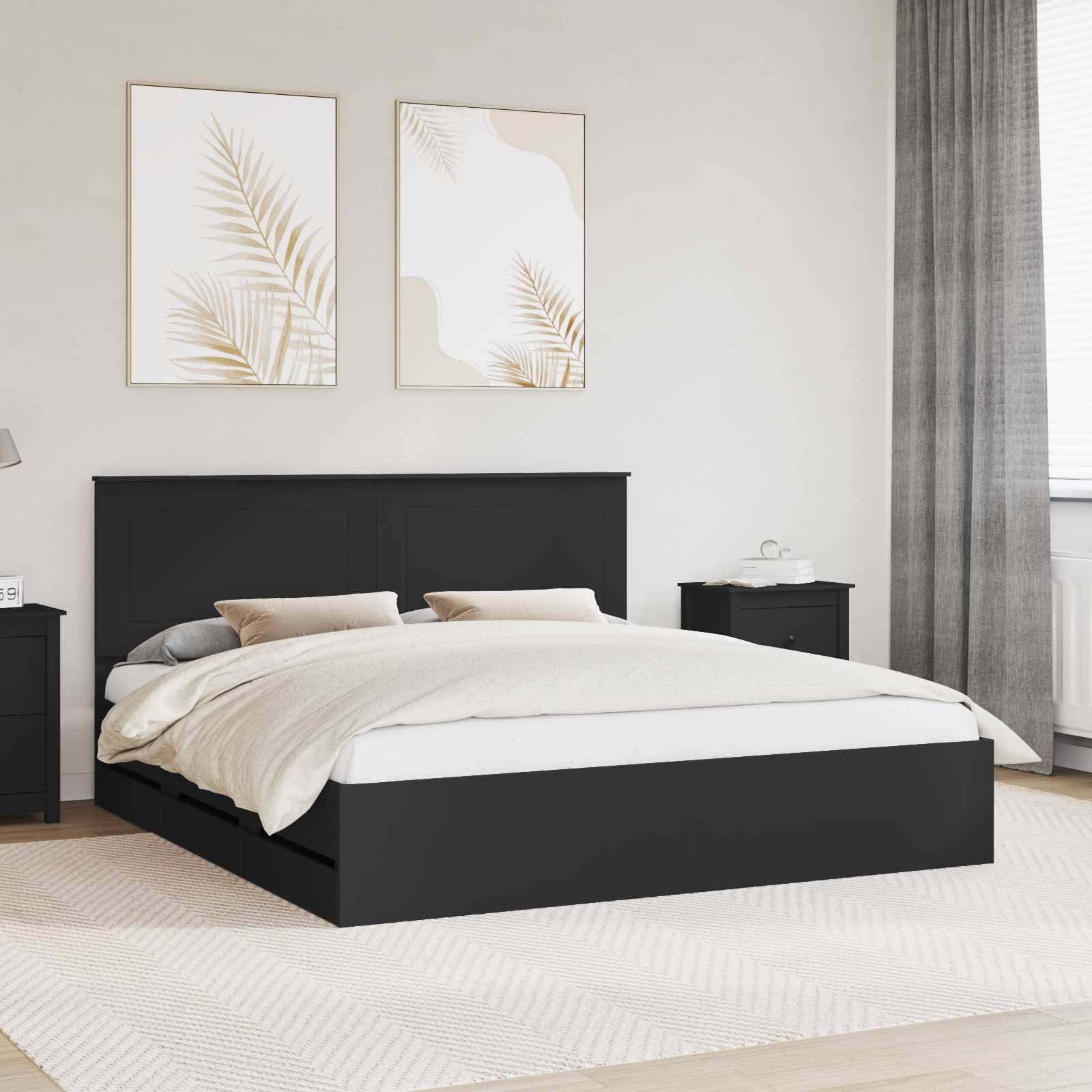 vidaXL Bedframe met lade met opslag Zwart 200 x 200 cm Ingenieurshout