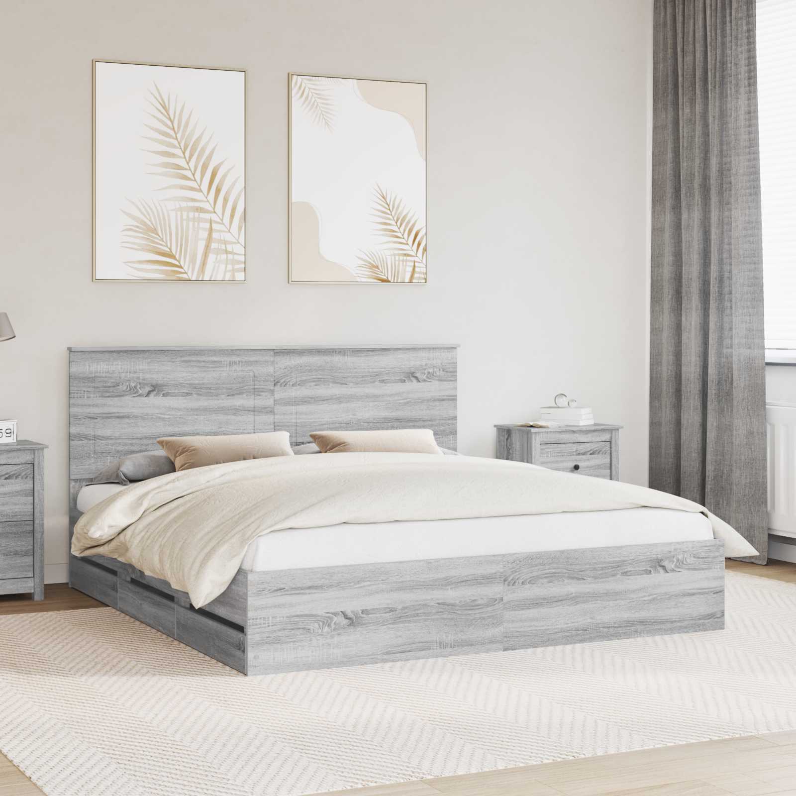vidaXL Bedframe met lade met opslag Zwart 200 x 200 cm Ingenieurshout