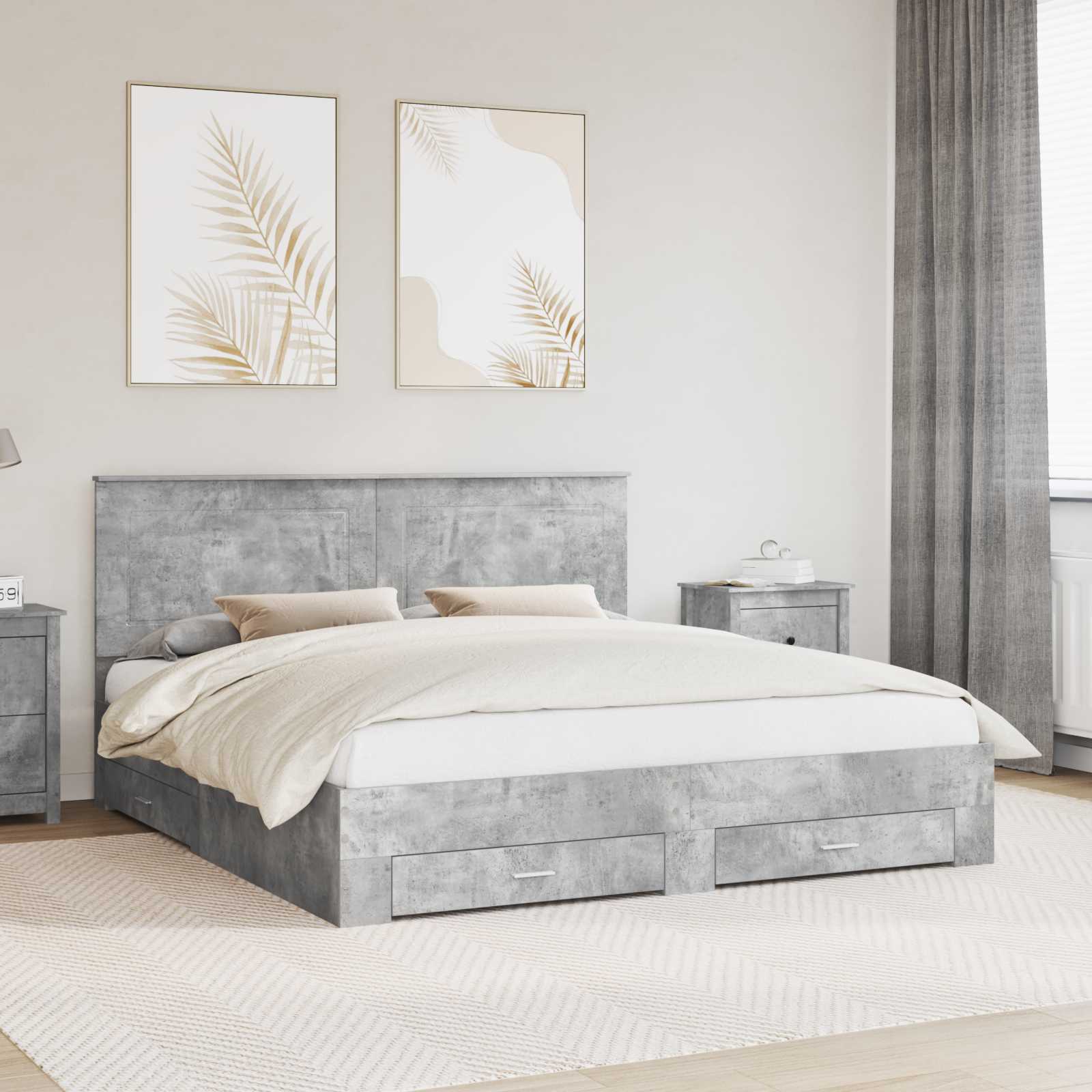 vidaXL Bedframe met lade Zwart en Zilver 200 x 200 cm Bewerkt hout