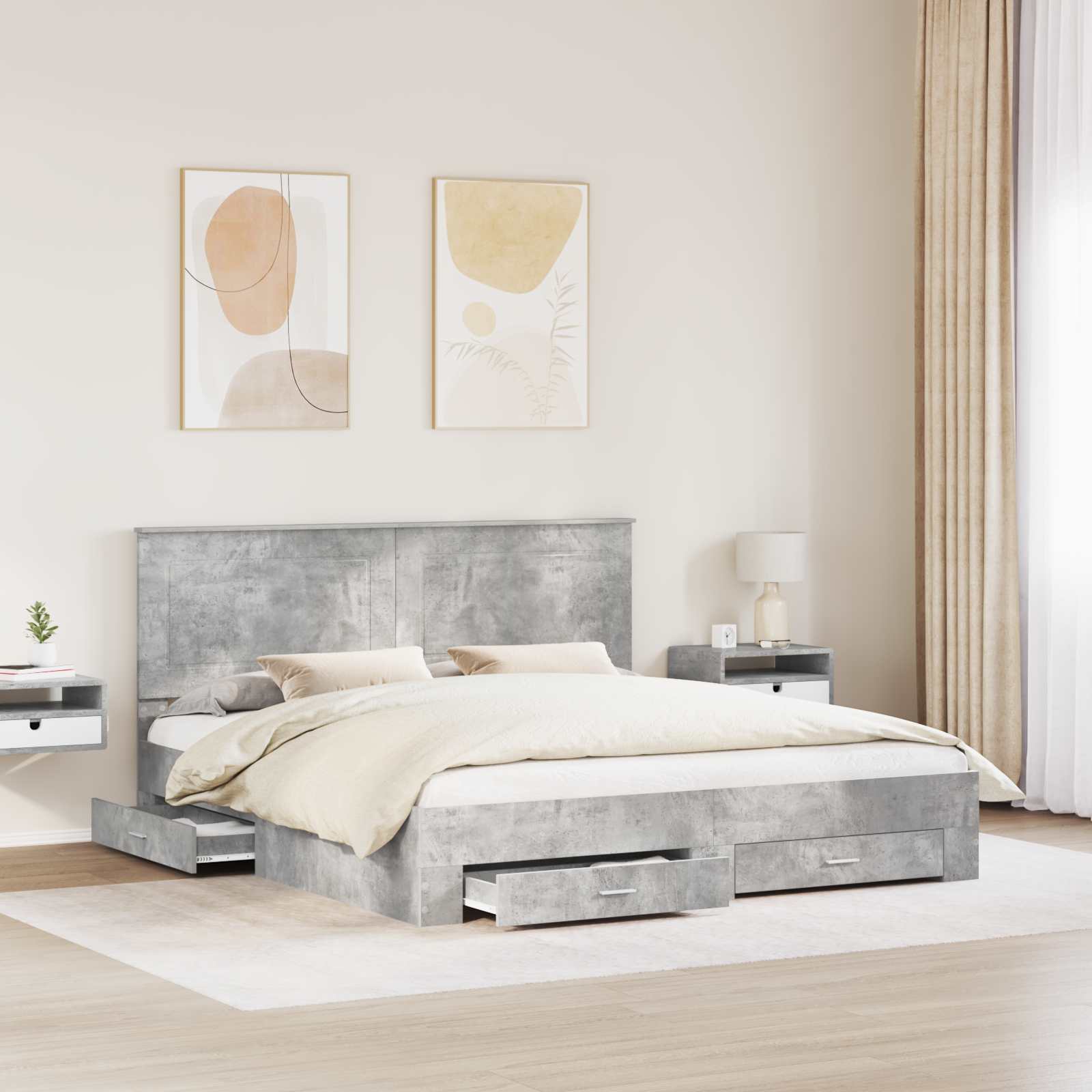 vidaXL Bedframe met lade Zwart en Zilver 200 x 200 cm Bewerkt hout