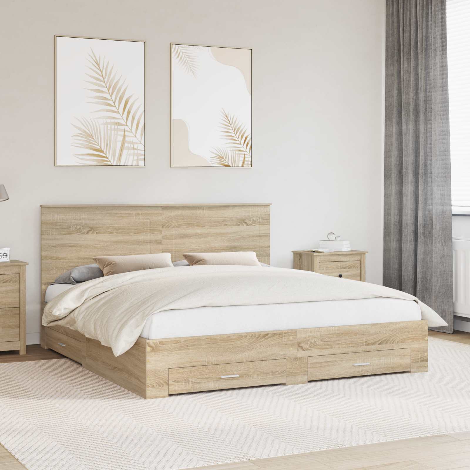 vidaXL Bedframe met lade Zwart en Zilver 200 x 200 cm Bewerkt hout