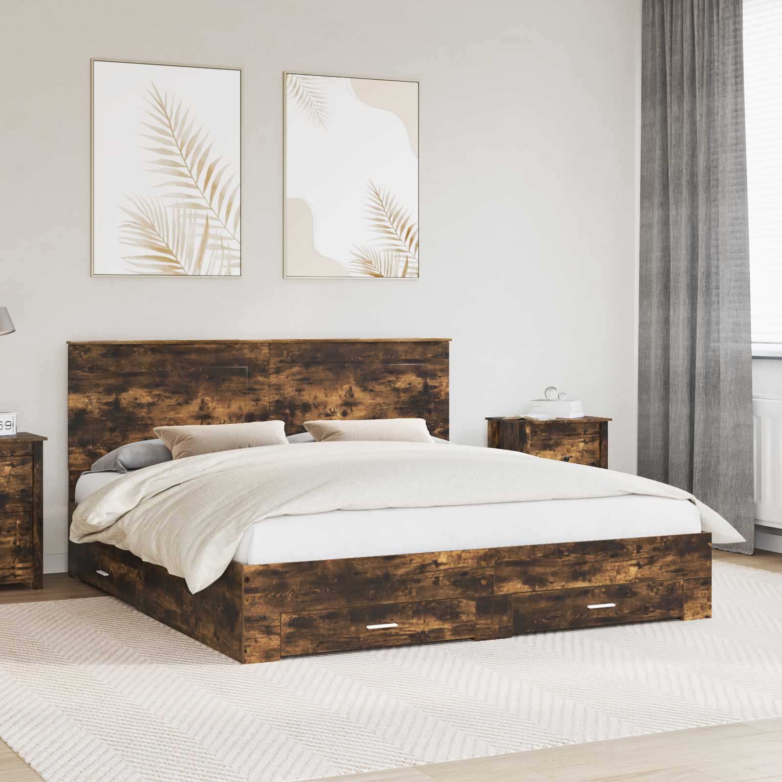 vidaXL Bedframe met lade Zwart en Zilver 200 x 200 cm Bewerkt hout