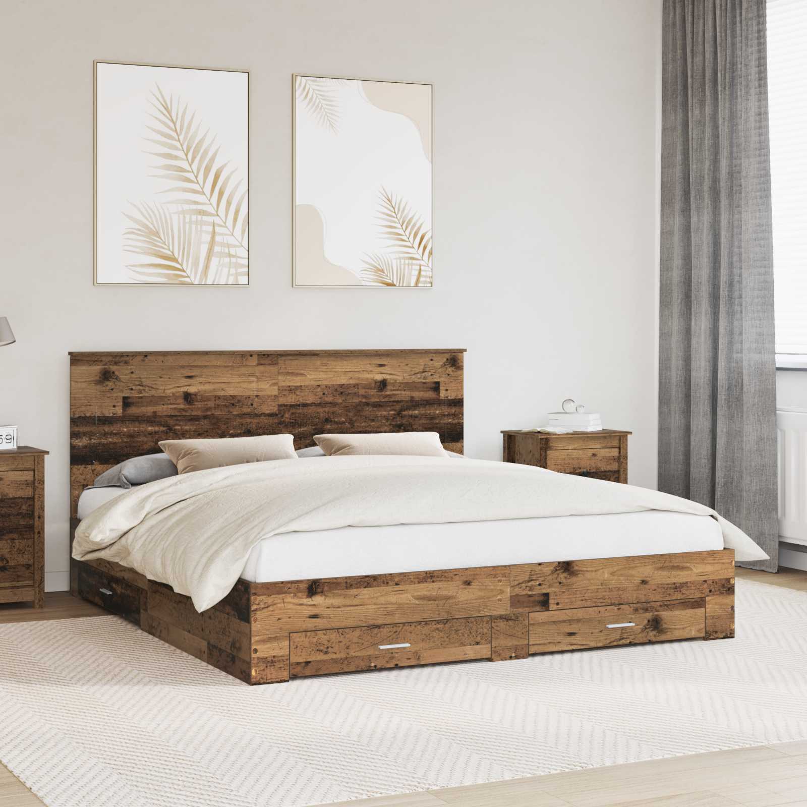 vidaXL Bedframe met lade Zwart en Zilver 200 x 200 cm Bewerkt hout