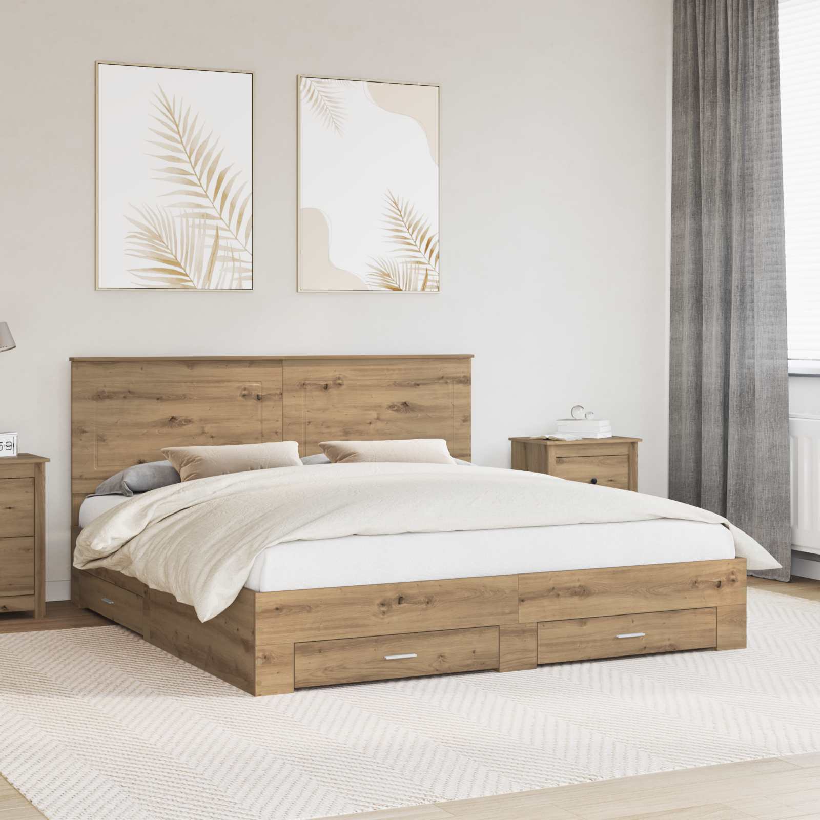vidaXL Bedframe met lade Zwart en Zilver 200 x 200 cm Bewerkt hout