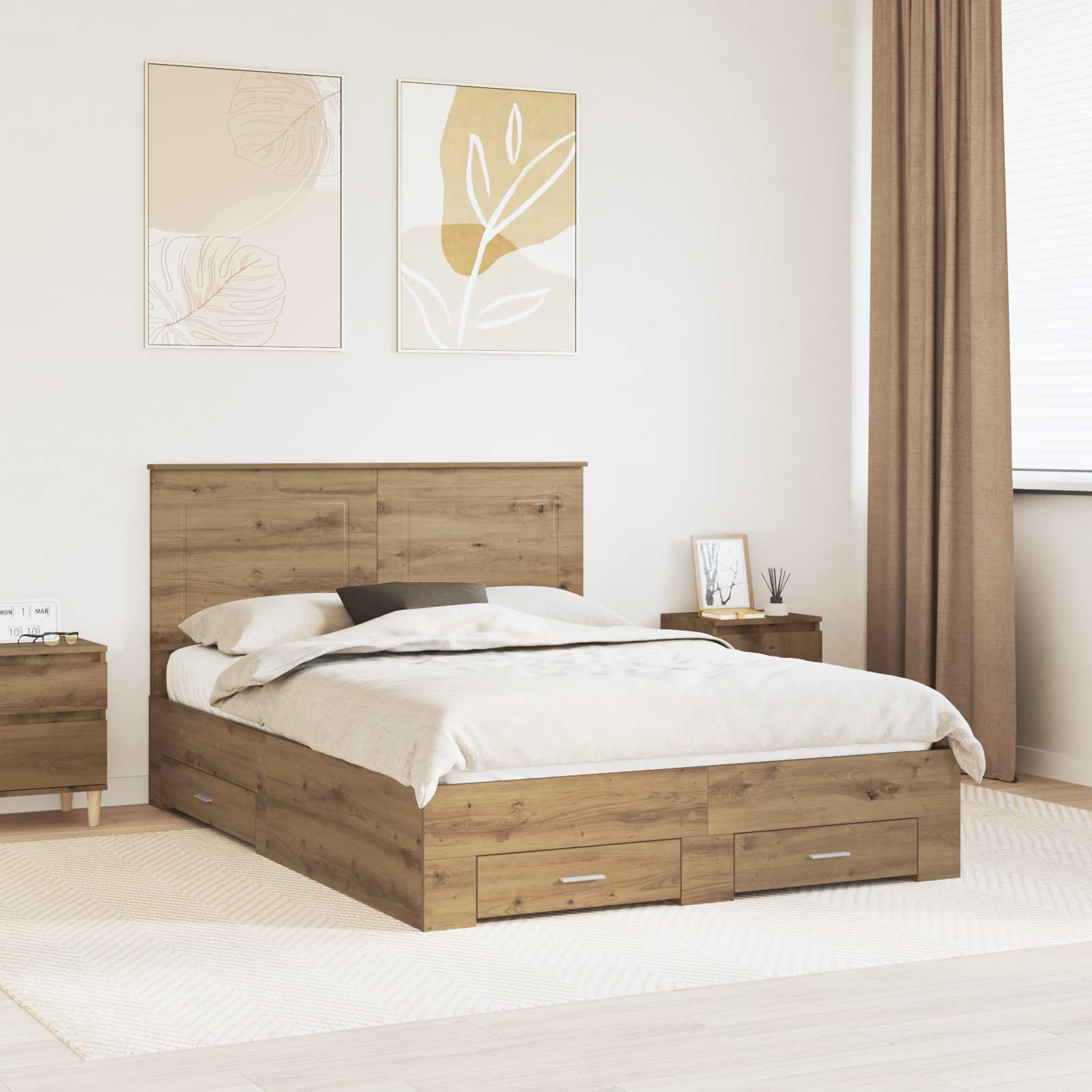 vidaXL Bedframe met lade Zwart en Zilver 200 x 200 cm Bewerkt hout