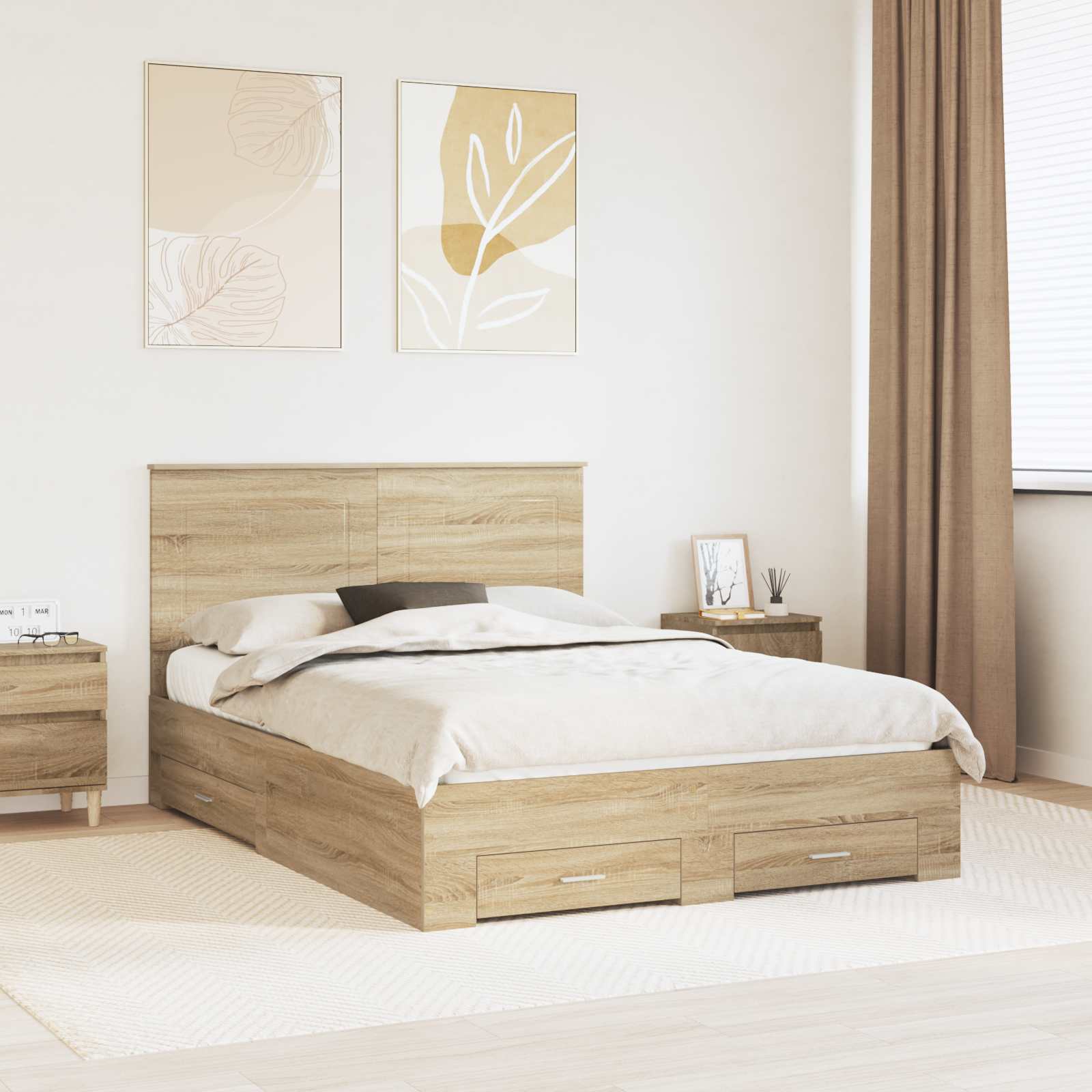 vidaXL Bedframe met lade Zwart en Zilver 200 x 200 cm Bewerkt hout