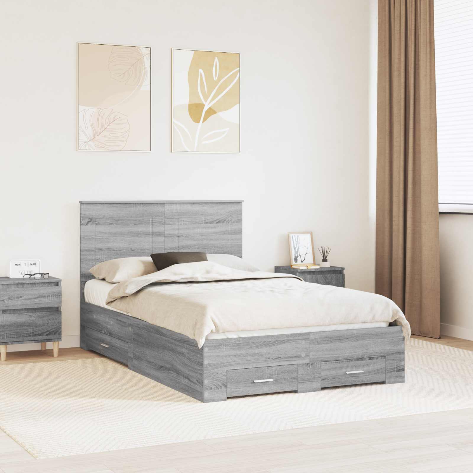 vidaXL Bedframe met lade Zwart en Zilver 200 x 200 cm Bewerkt hout