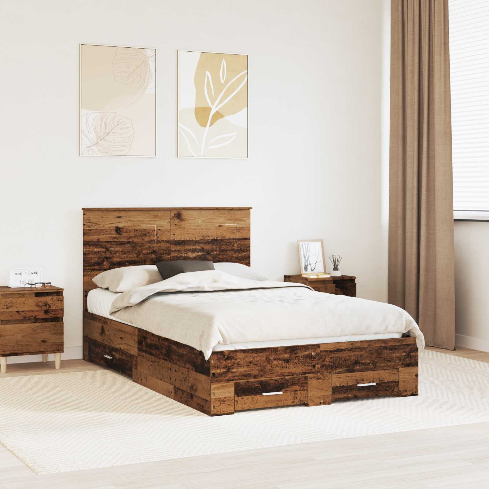 vidaXL Bedframe met lade Zwart en Zilver 200 x 200 cm Bewerkt hout