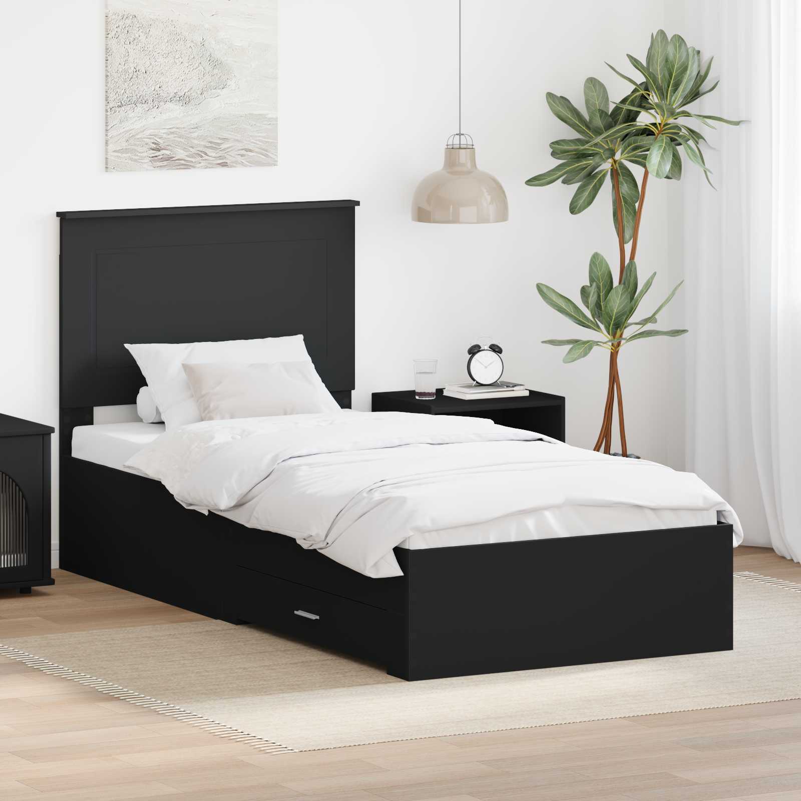 vidaXL Bedframe met lade Zwart en Zilver 200 x 200 cm Bewerkt hout