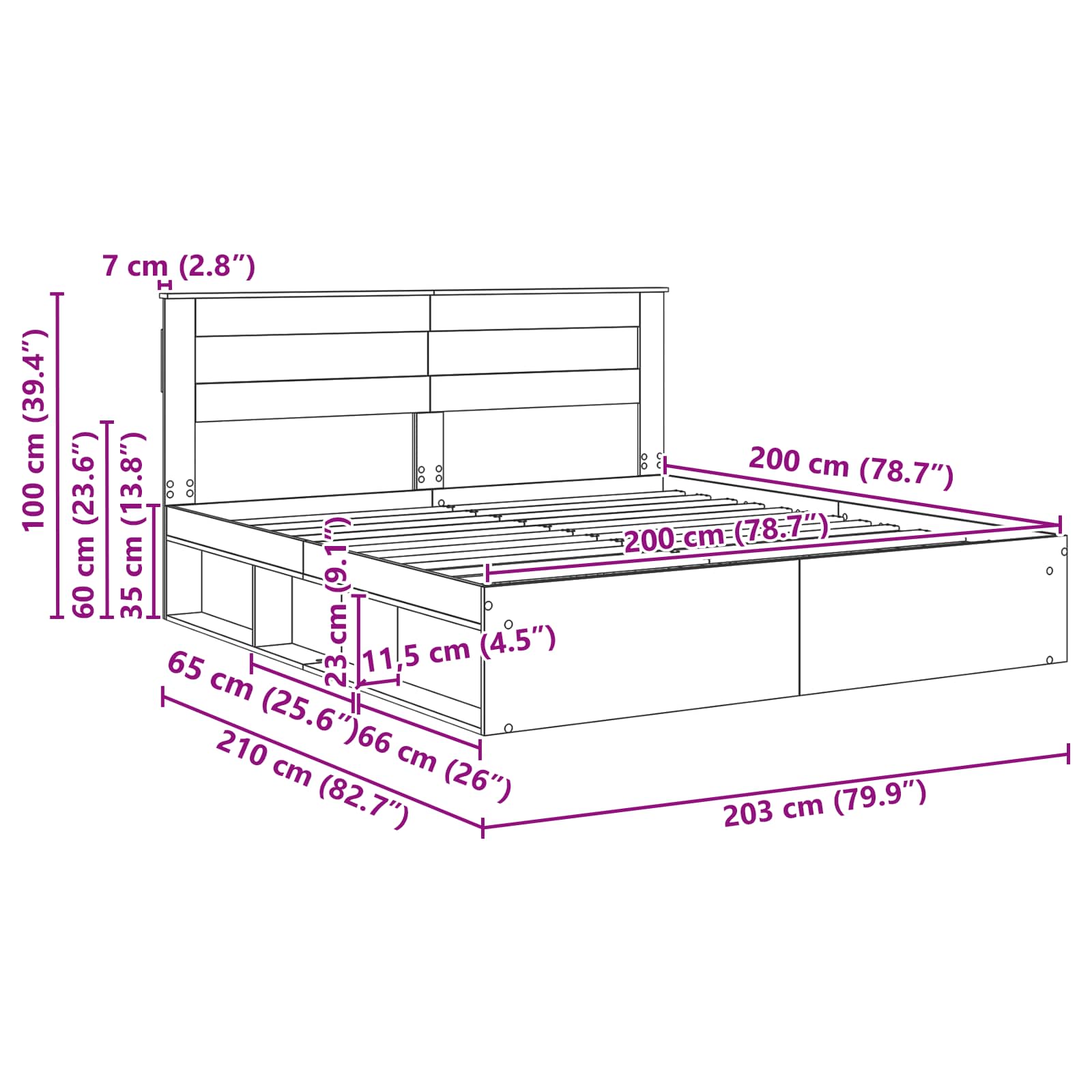 vidaXL Bedframe met hoofdeinde Wit 200 x 200 cm Massief grenenhout