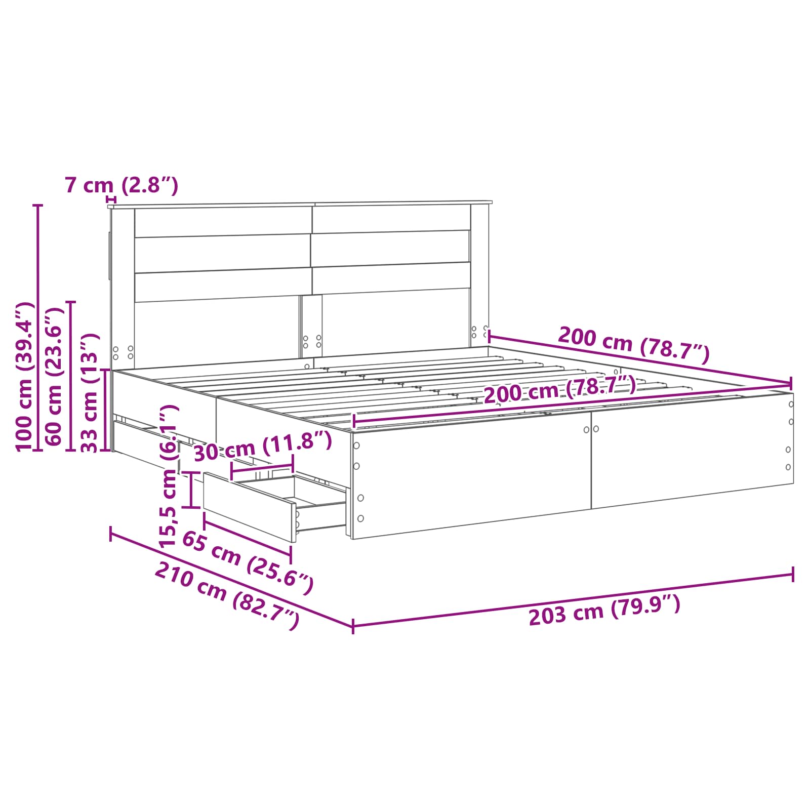 vidaXL Bedframe met lade met opslag Wit 200 x 200 cm Ingenieurshout