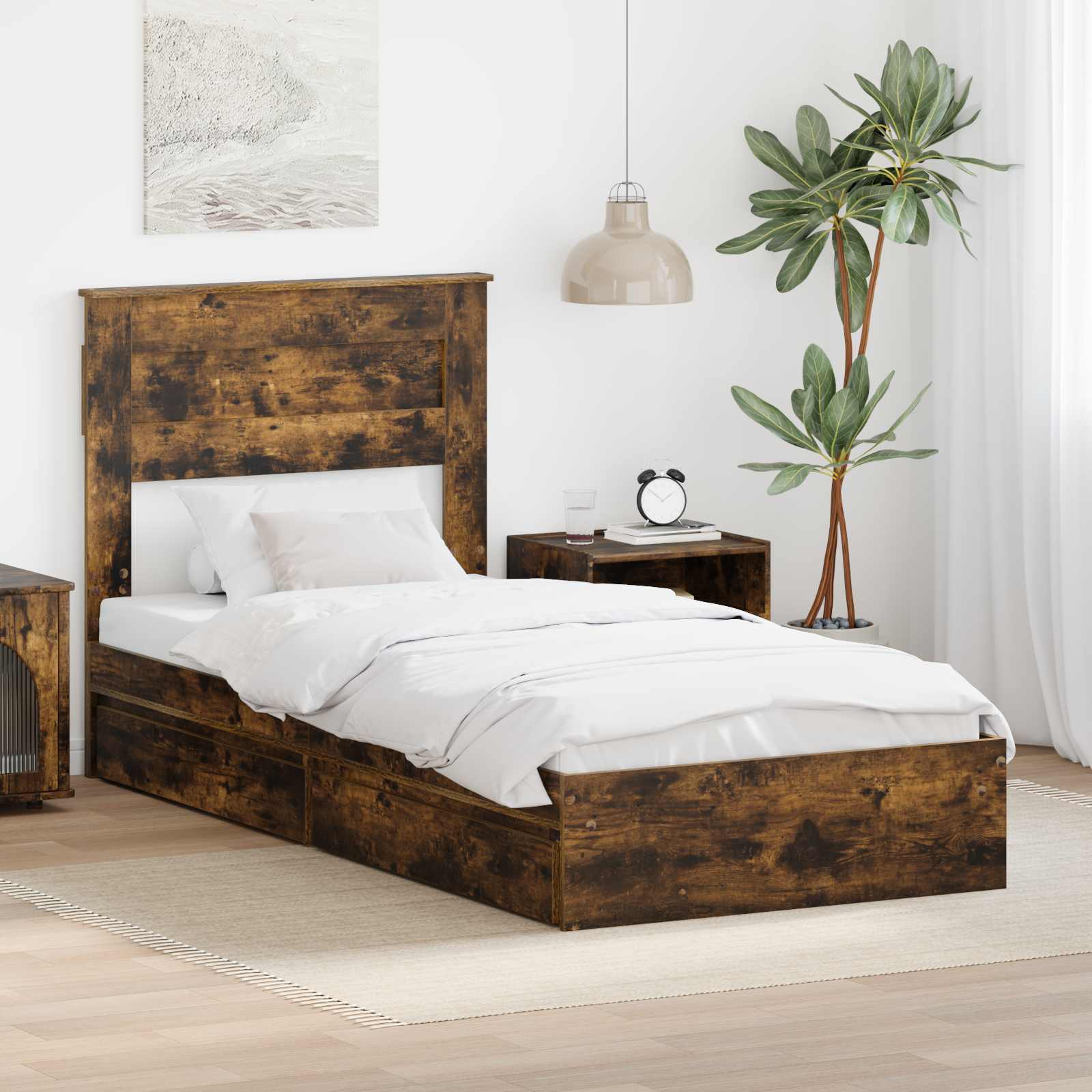 vidaXL Bedframe met lade met hoofdeinde Wit 200 x 200 cm Bewerkt hout