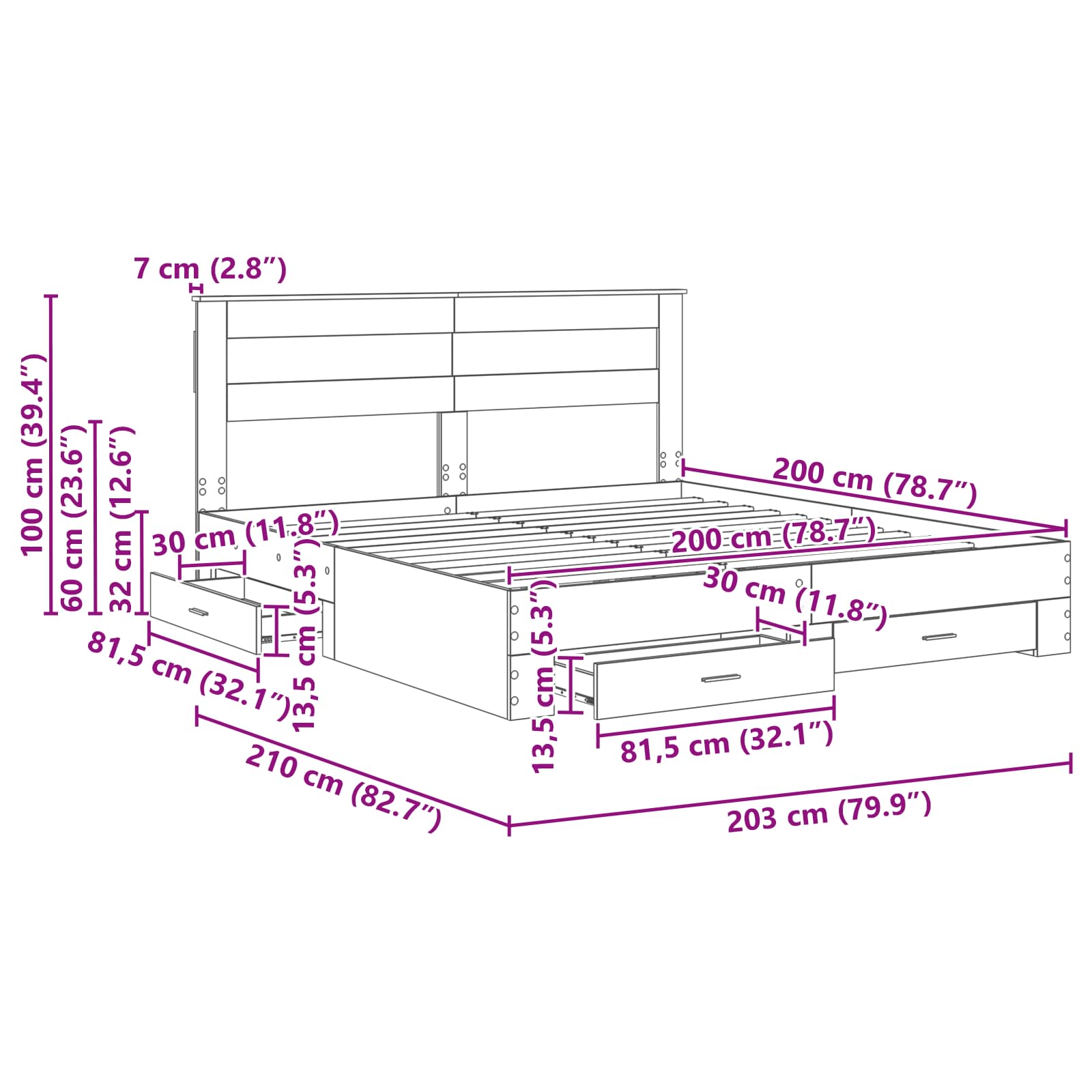 vidaXL Bedframe met lade Wit en Zilver 75 x 190 cm Bewerkt hout