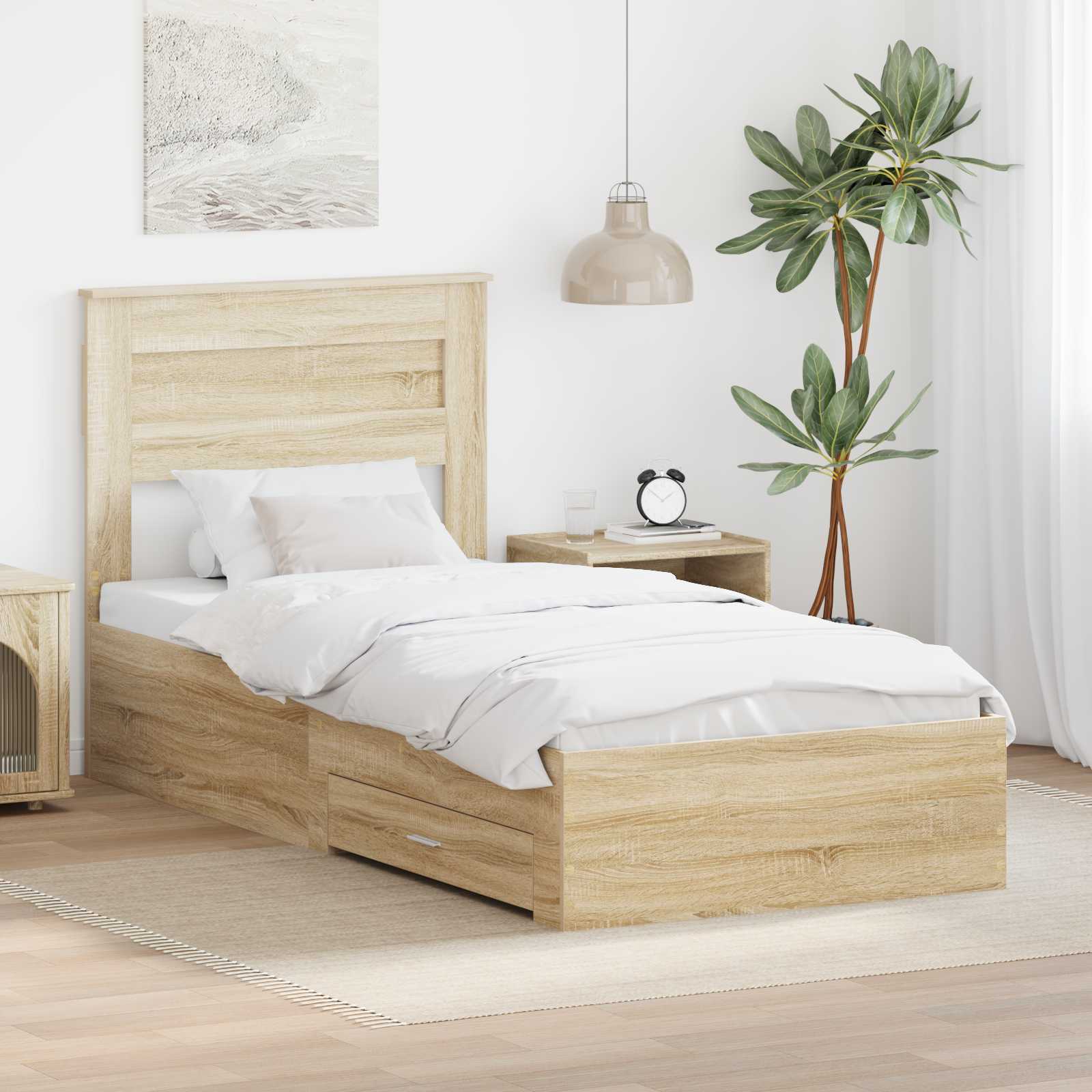 vidaXL Bedframe met lade Wit en Zilver 75 x 190 cm Bewerkt hout
