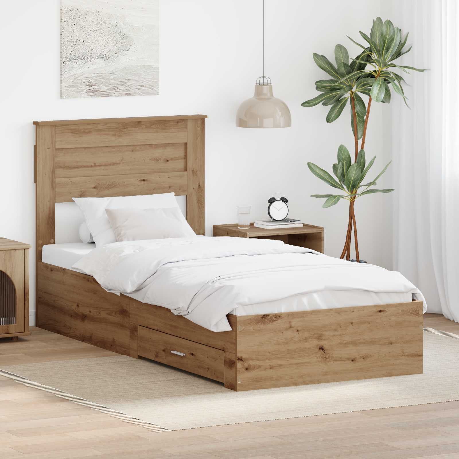 vidaXL Bedframe met lade Wit en Zilver 75 x 190 cm Bewerkt hout