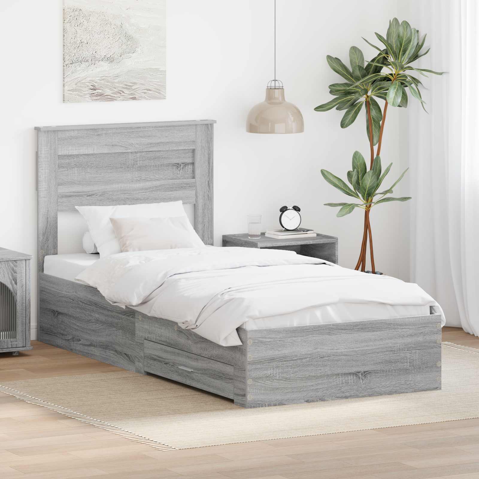 vidaXL Bedframe met lade Wit en Zilver 75 x 190 cm Bewerkt hout