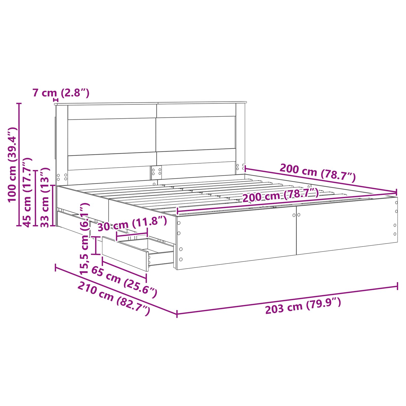 vidaXL Bedframe met lade met opslag Wit 200 x 200 cm Ingenieurshout