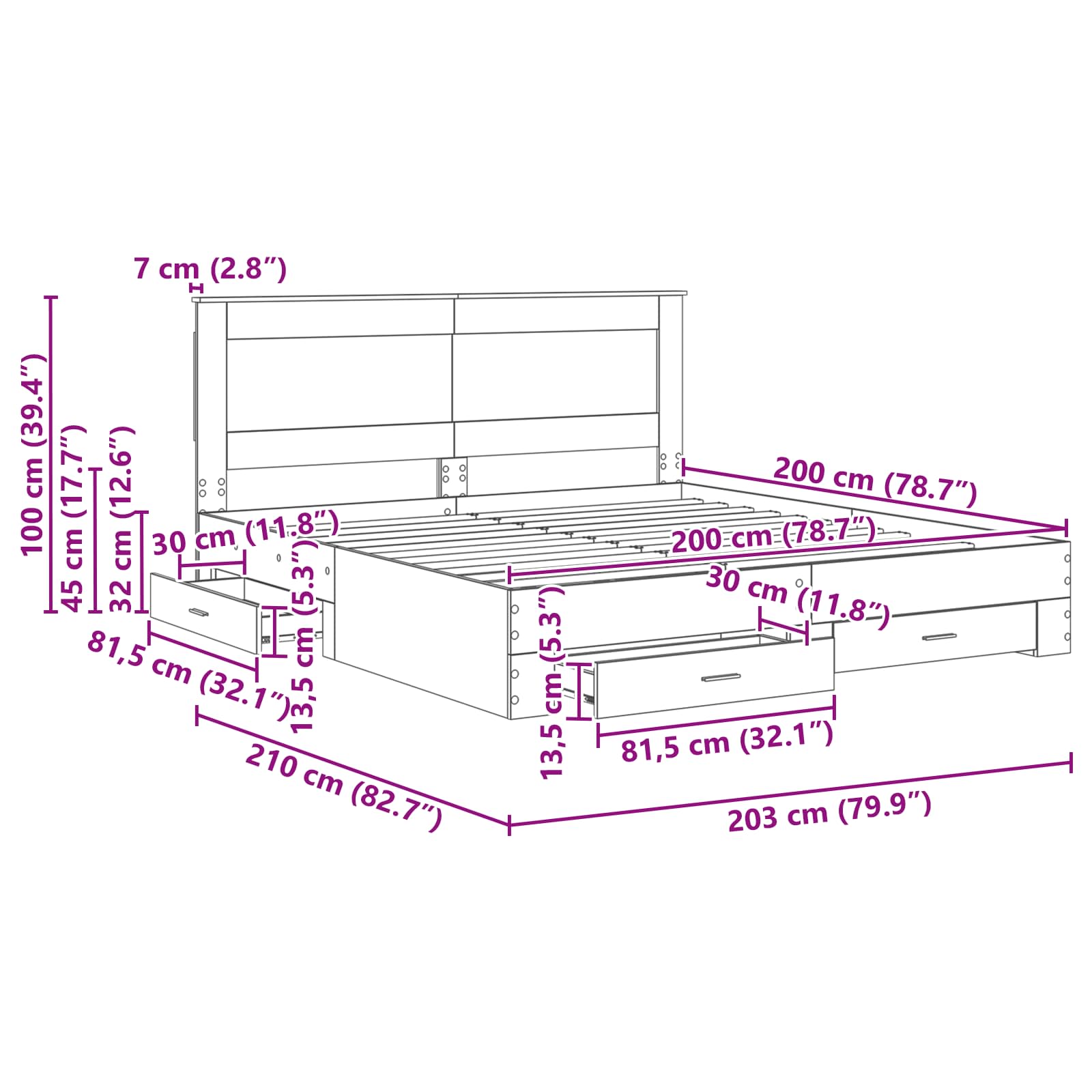 vidaXL Bedframe met lade Wit en Zilver 75 x 190 cm Bewerkt hout