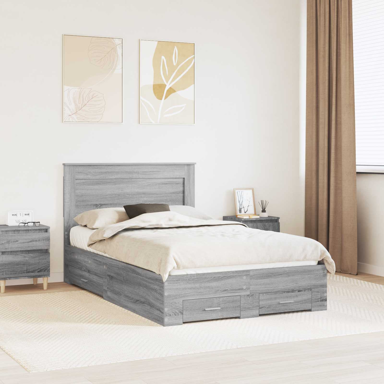vidaXL Bedframe met lade Wit en Zilver 75 x 190 cm Bewerkt hout