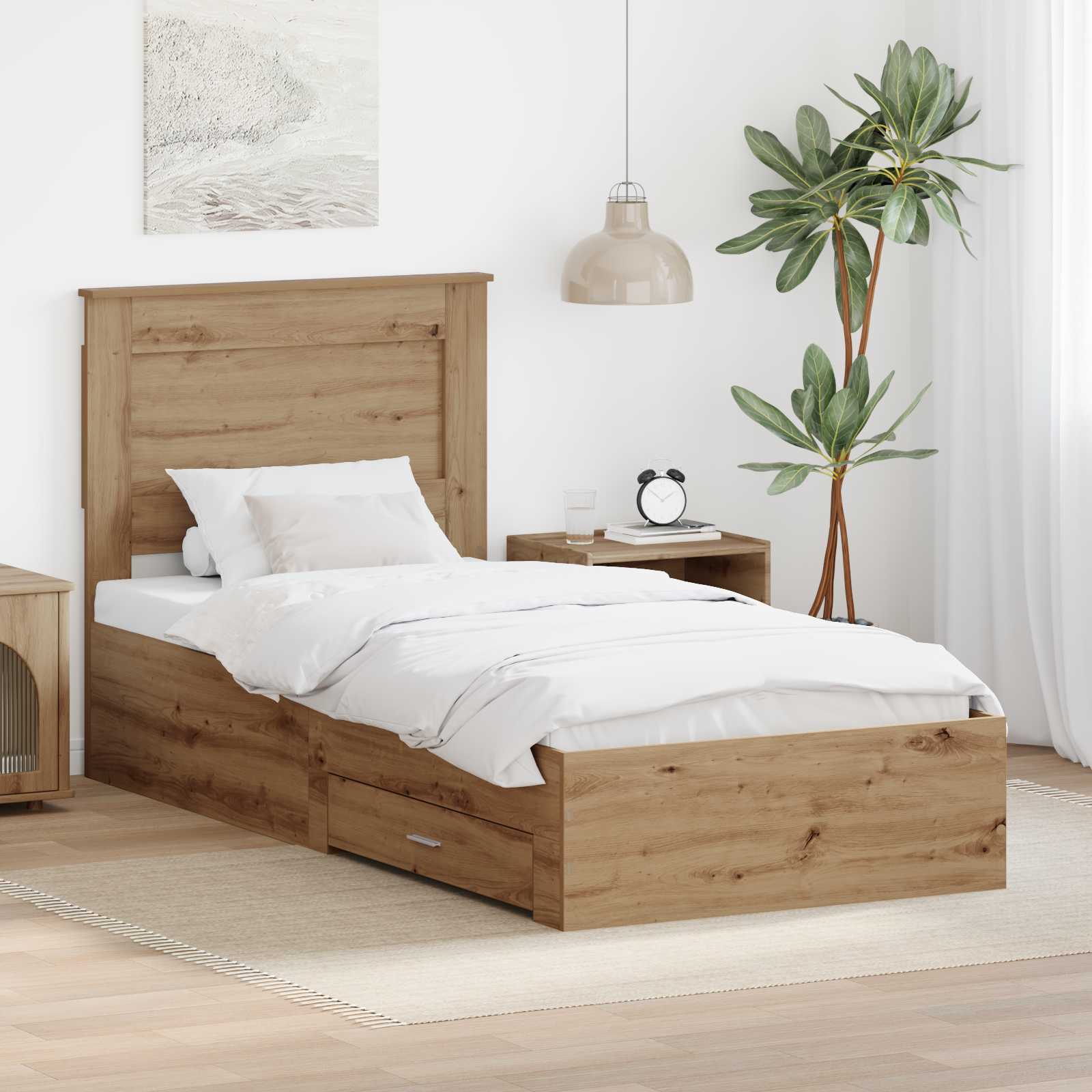 vidaXL Bedframe met lade Wit en Zilver 75 x 190 cm Bewerkt hout