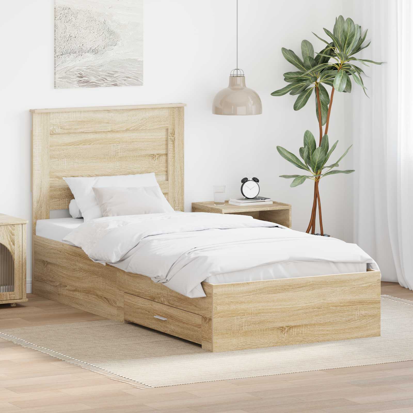 vidaXL Bedframe met lade Wit en Zilver 75 x 190 cm Bewerkt hout