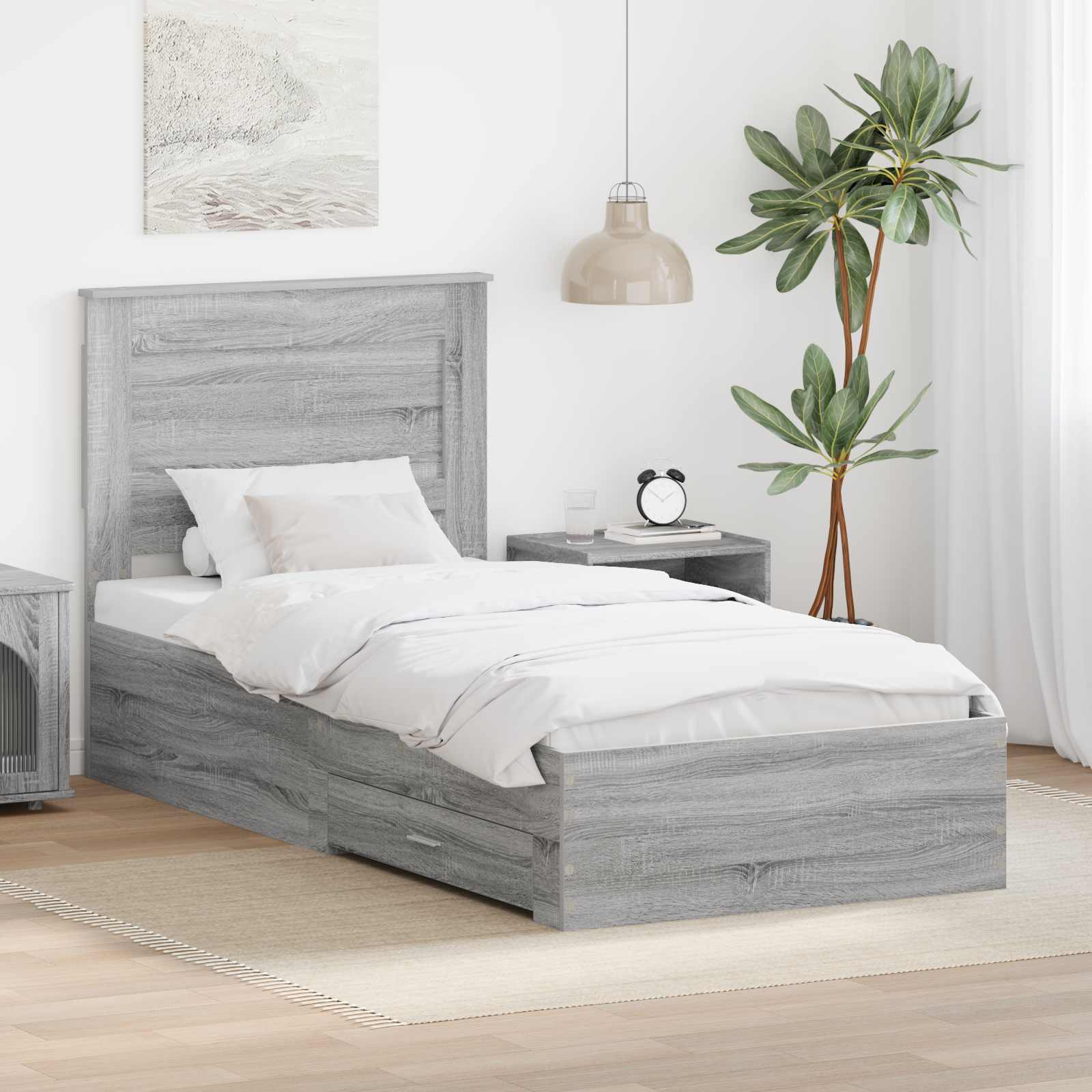 vidaXL Bedframe met lade Wit en Zilver 75 x 190 cm Bewerkt hout