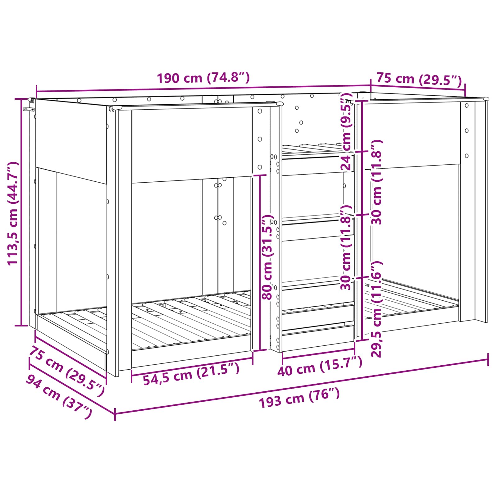 vidaXL Bunk Bed voor Kinderen Wit 75 x 190 cm Bewerkt hout