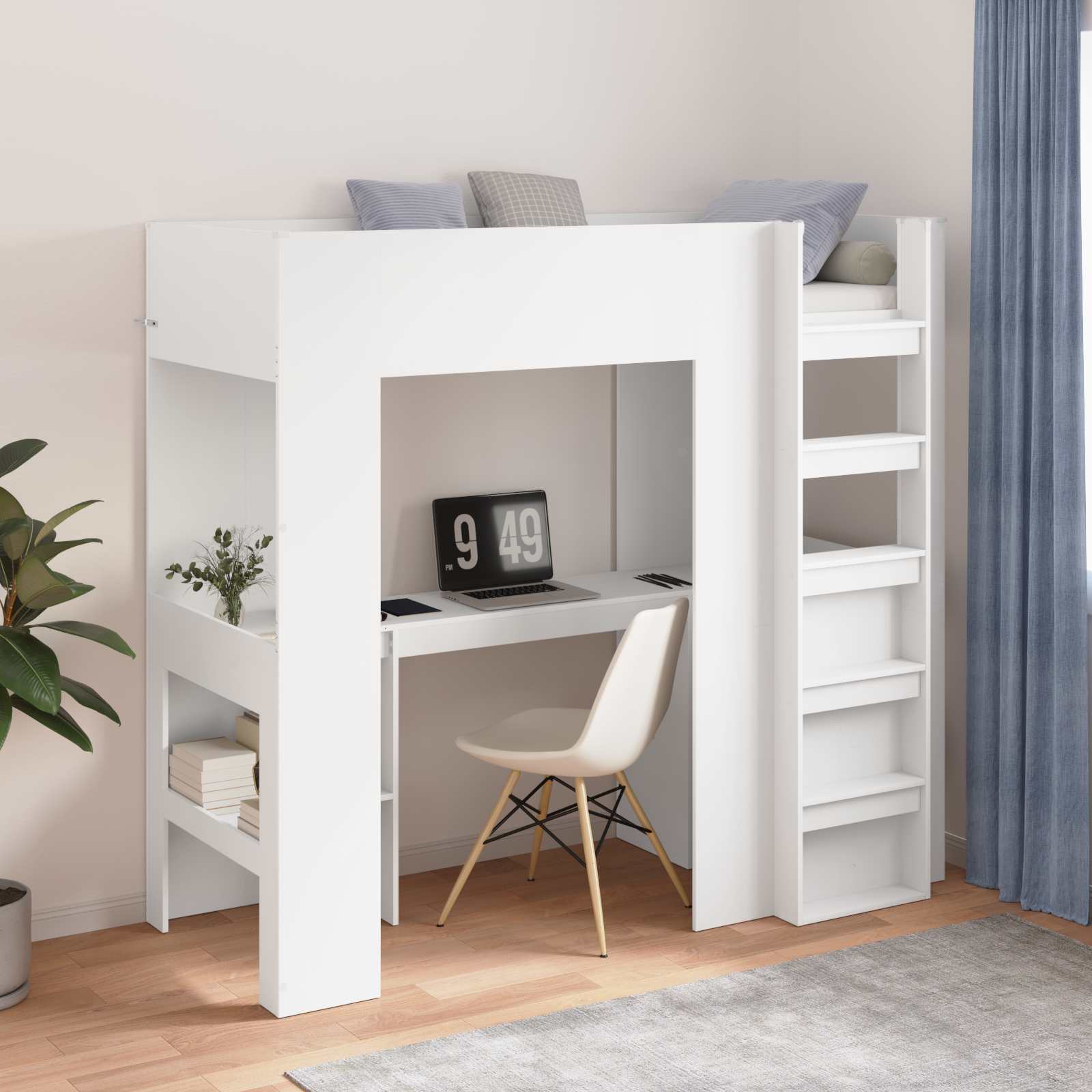 vidaXL Loft Bedframe met Bureau Wit 100 x 200 cm Bewerkt hout