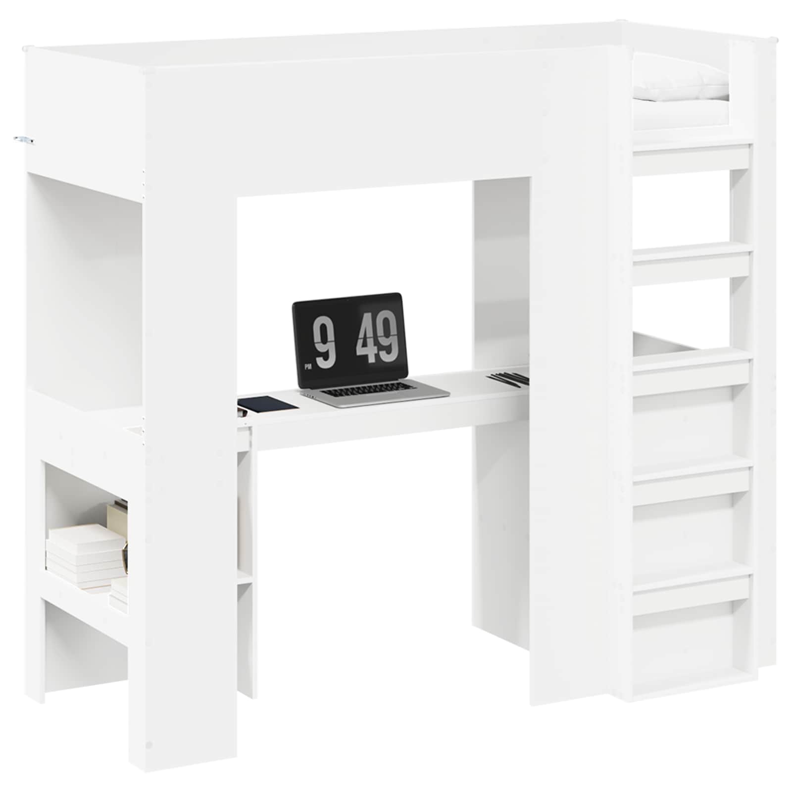 vidaXL Loft Bedframe met Bureau Wit 100 x 200 cm Bewerkt hout