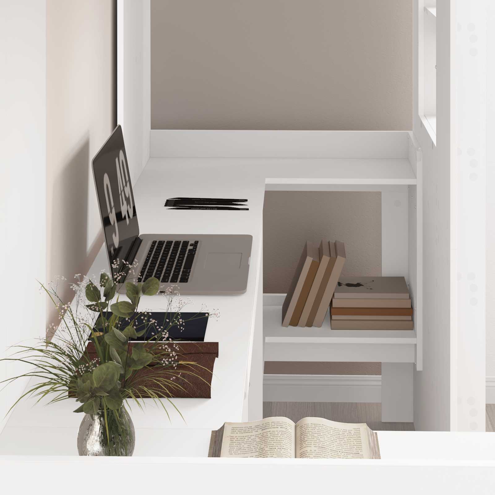 vidaXL Loft Bedframe met Bureau Wit 100 x 200 cm Bewerkt hout