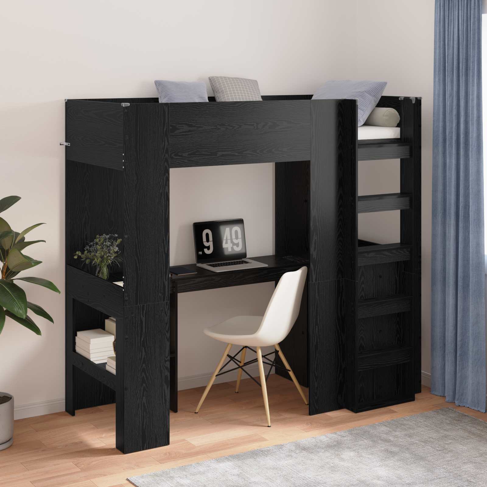 vidaXL Loft Bedframe met Bureau Wit 100 x 200 cm Bewerkt hout