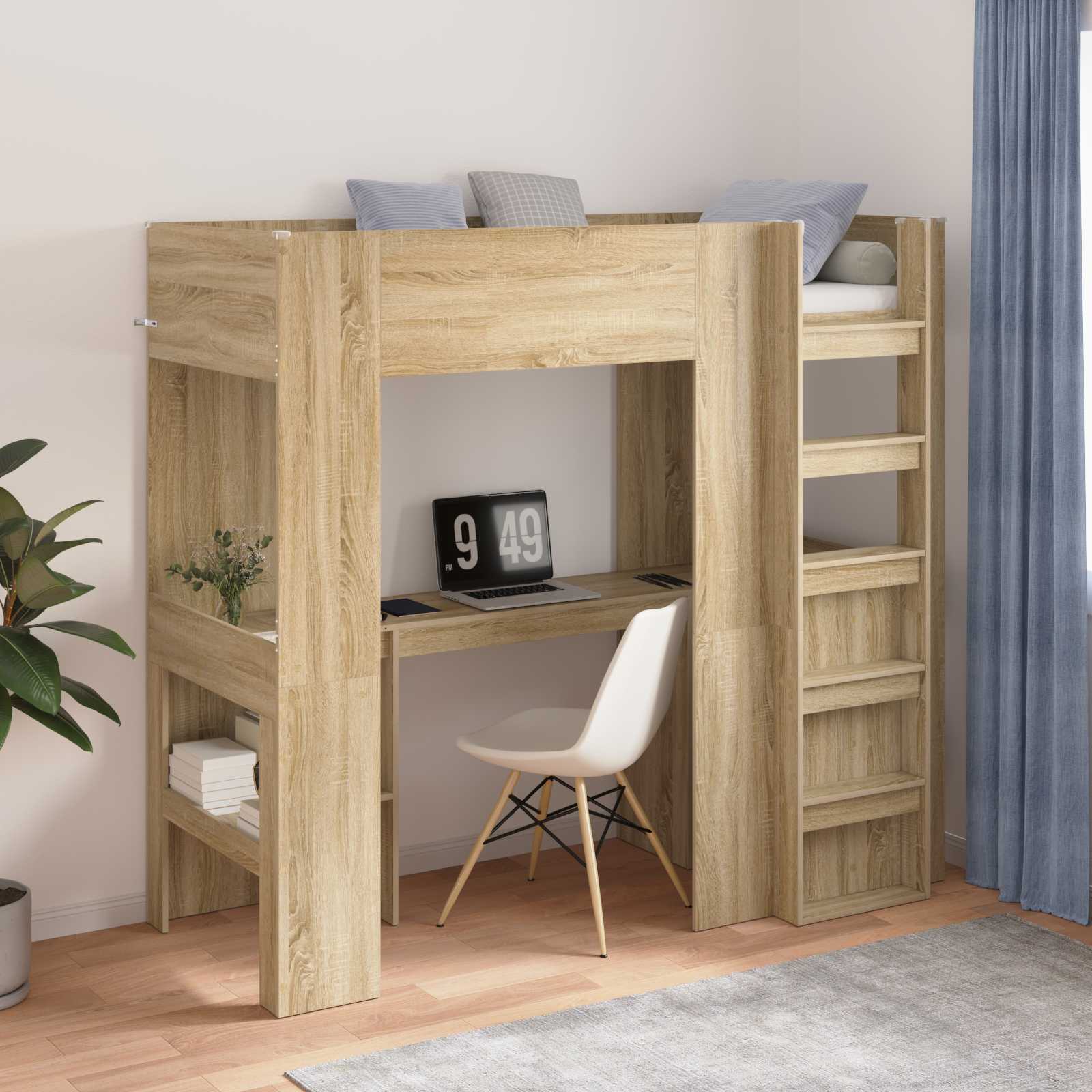 vidaXL Loft Bedframe met Bureau Wit 100 x 200 cm Bewerkt hout