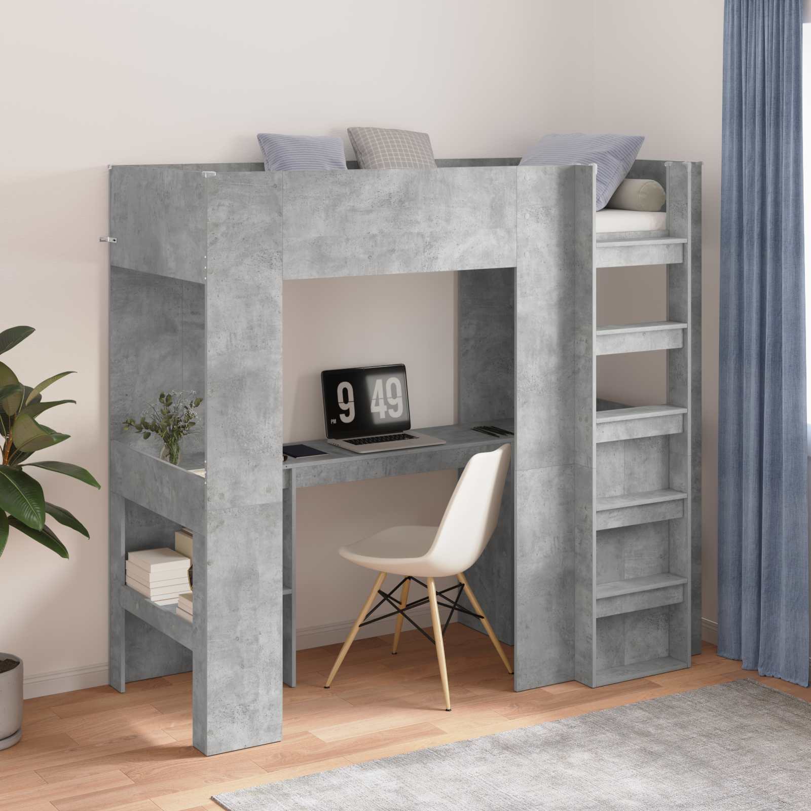 vidaXL Loft Bedframe met Bureau Wit 100 x 200 cm Bewerkt hout