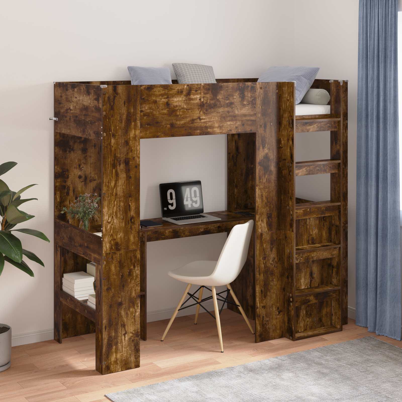 vidaXL Loft Bedframe met Bureau Wit 100 x 200 cm Bewerkt hout