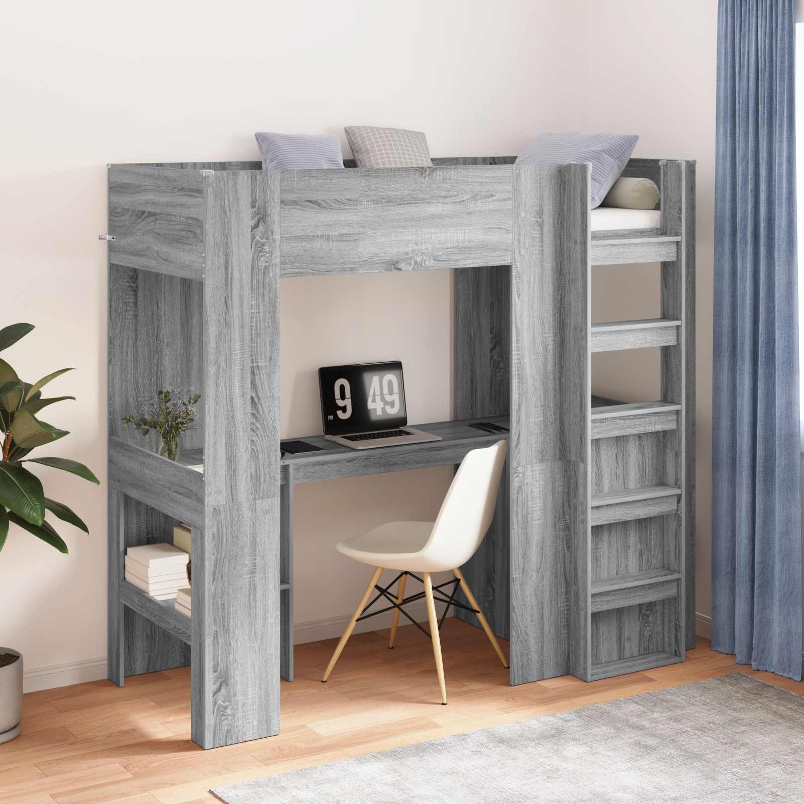 vidaXL Loft Bedframe met Bureau Wit 100 x 200 cm Bewerkt hout
