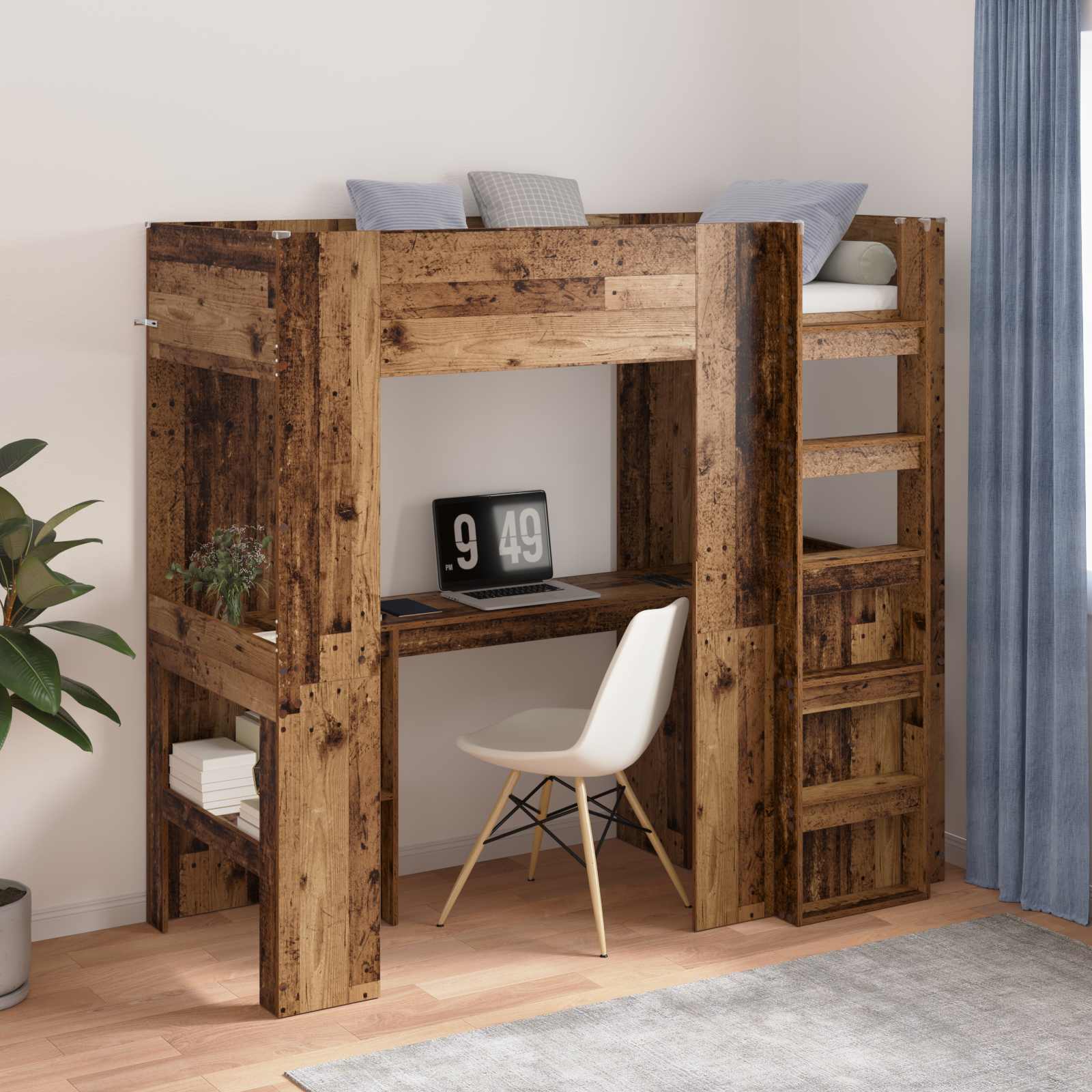 vidaXL Loft Bedframe met Bureau Wit 100 x 200 cm Bewerkt hout