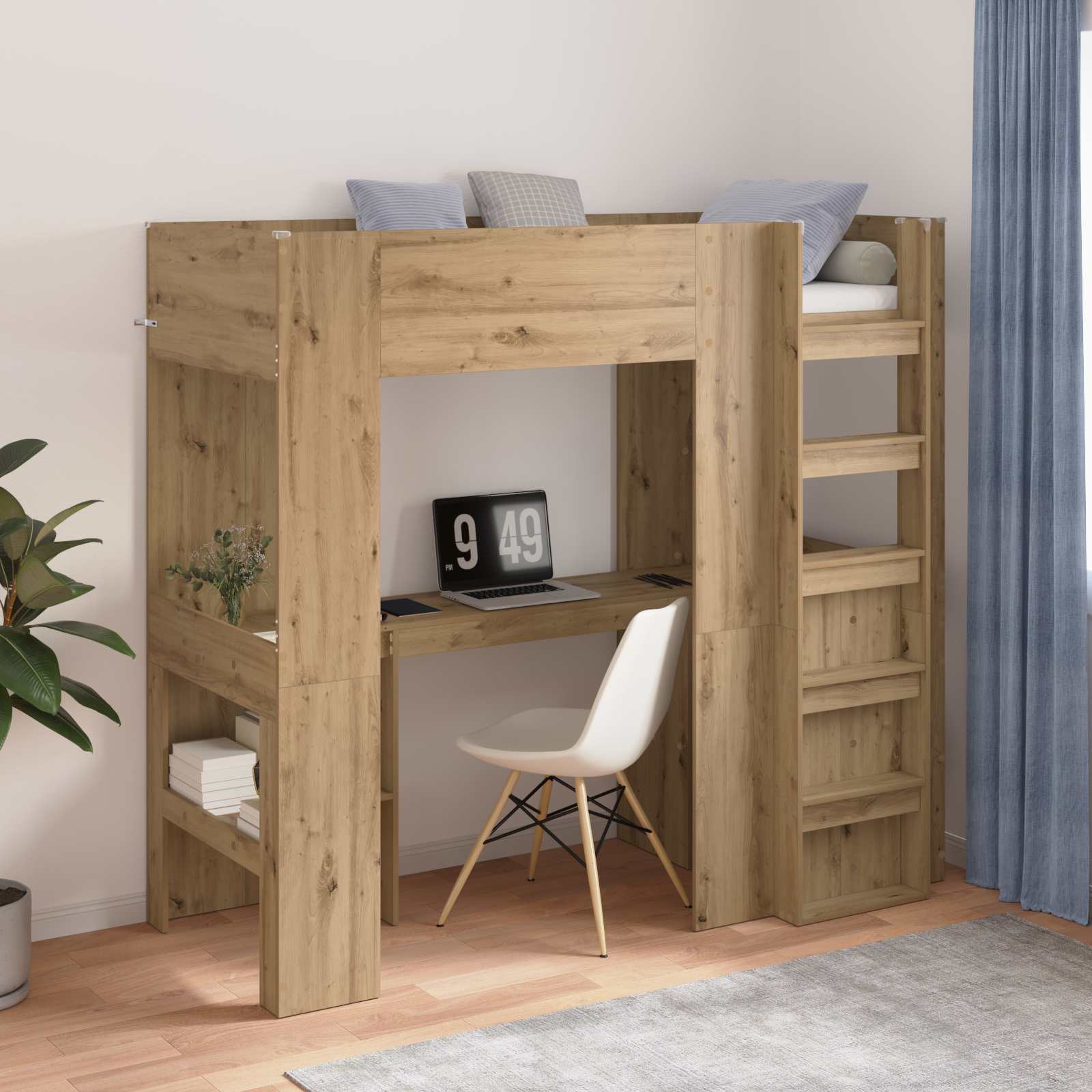 vidaXL Loft Bedframe met Bureau Wit 100 x 200 cm Bewerkt hout