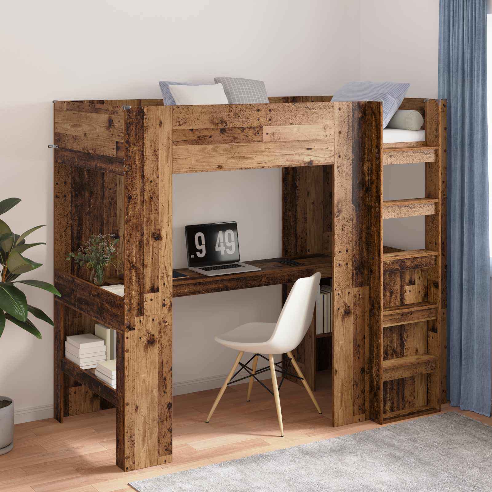 vidaXL Loft Bedframe met Bureau Wit 100 x 200 cm Bewerkt hout